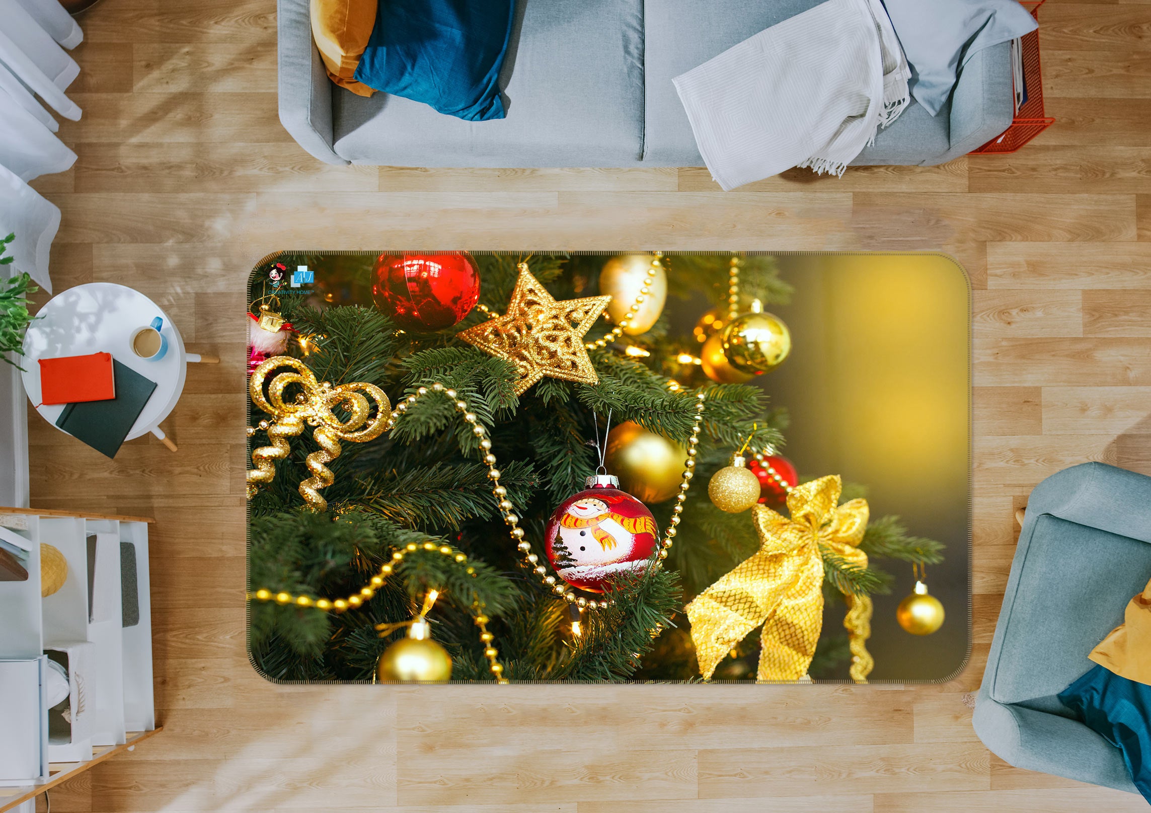 3D Golden Pendant 54238 Christmas Non Slip Rug Mat Xmas