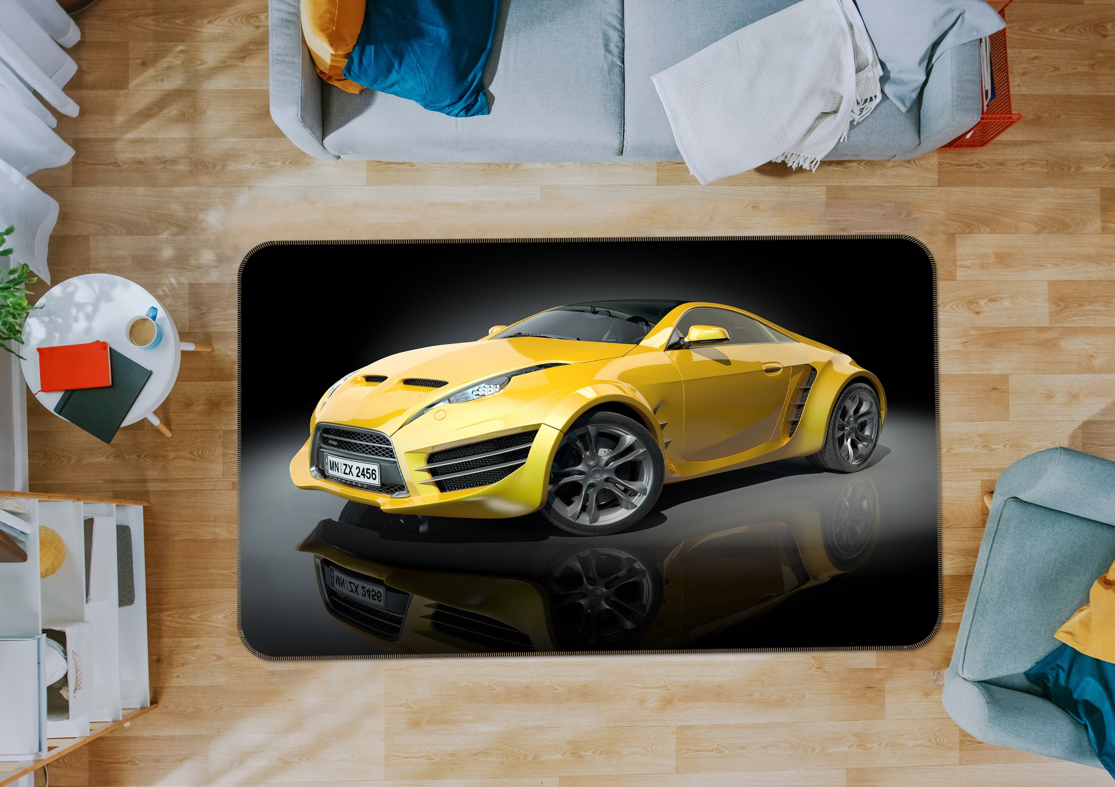 3D Yellow Car 67184 Vehicle Non Slip Rug Mat