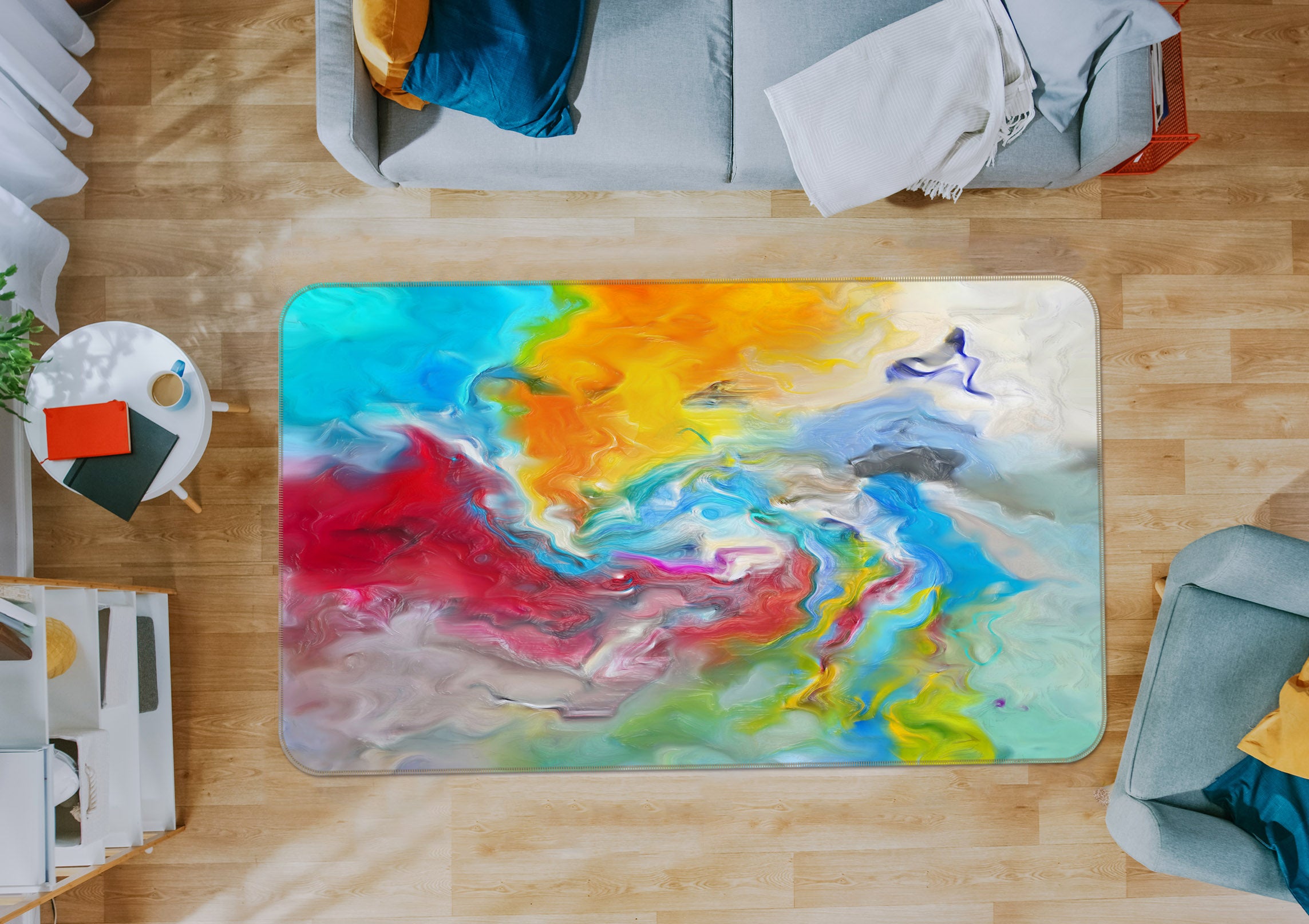 3D Multicolored Pattern 27102 Non Slip Rug Mat