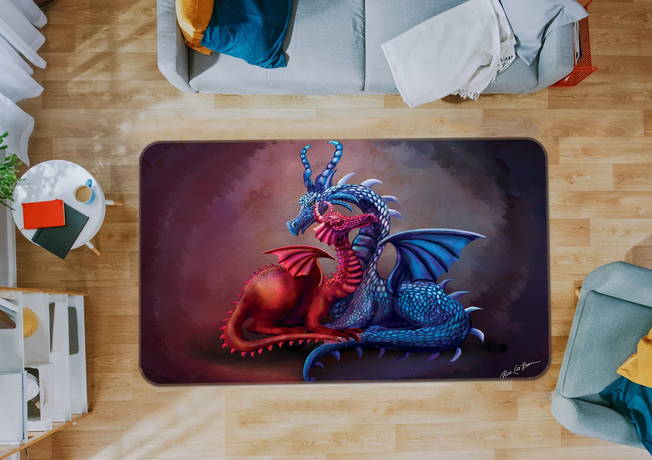 3D Two Snakes 3004 Rose Catherine Khan Rug Non Slip Rug Mat Mat AJ Creativity Home 