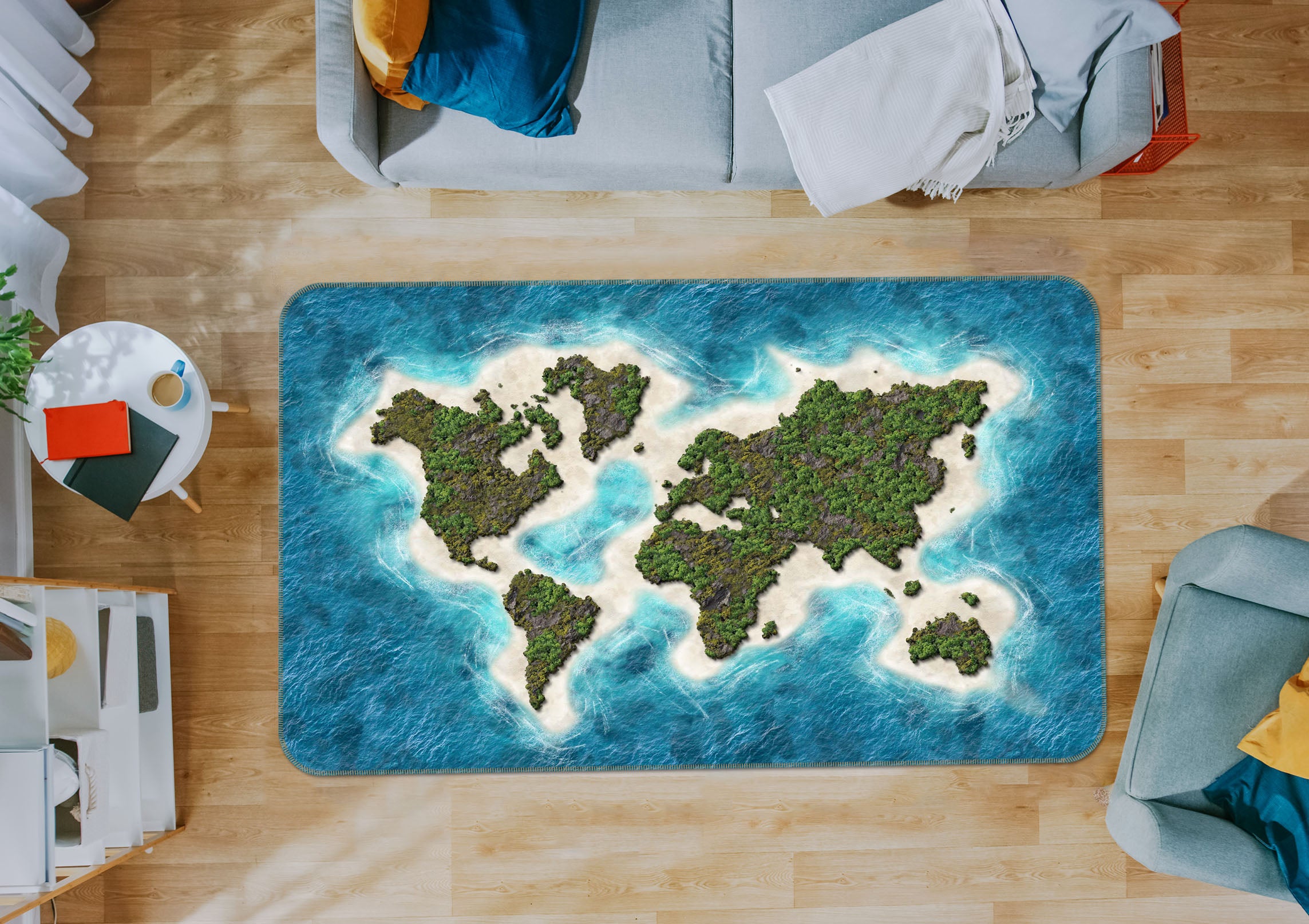 3D Green Island 2003 World Map Non Slip Rug Mat