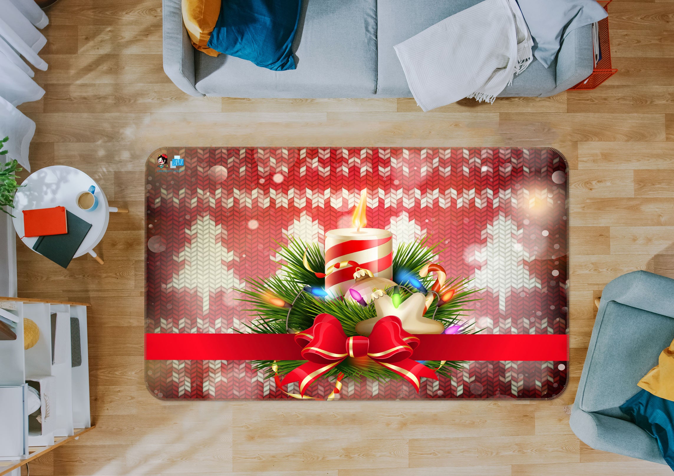 3D Candle Bow 54222 Christmas Non Slip Rug Mat Xmas