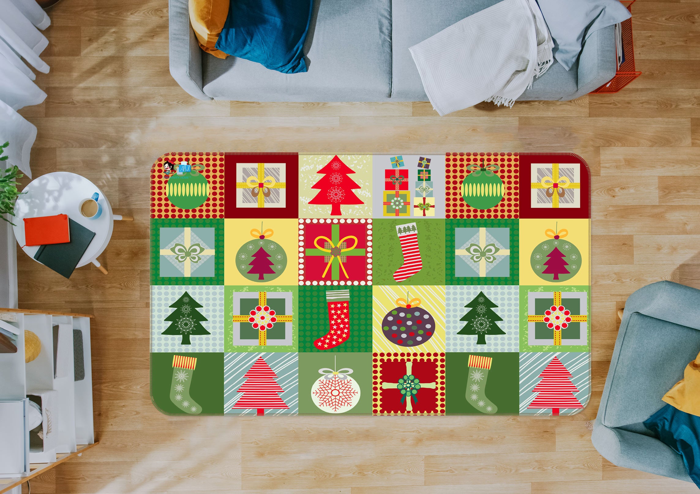 3D Color Square Tree Socks 55002 Christmas Non Slip Rug Mat Xmas