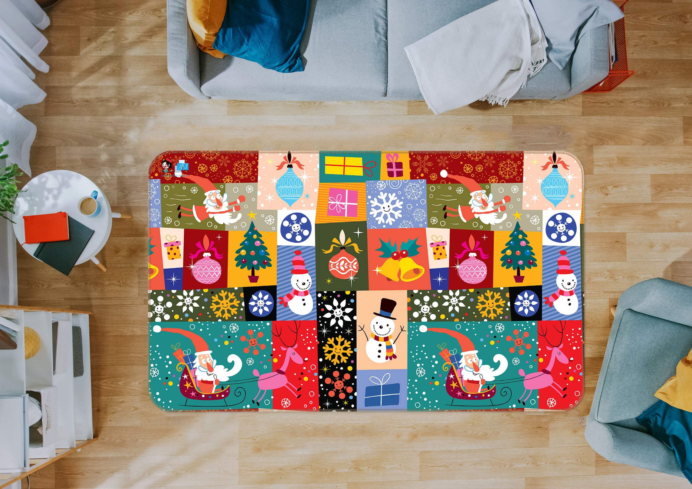 3D Snowman Color Square 54212 Christmas Non Slip Rug Mat Xmas