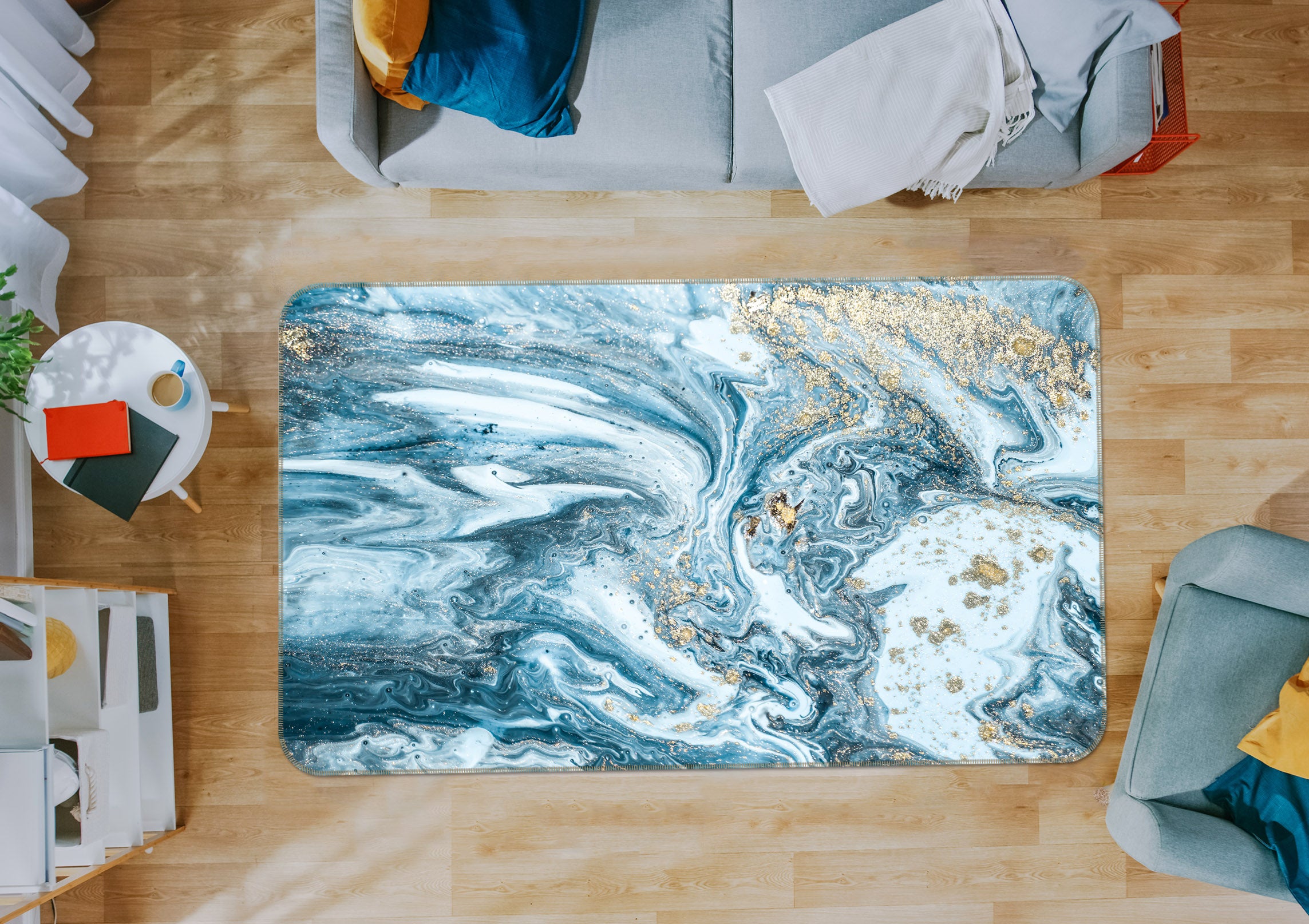 3D Blue Marbling 25210 Non Slip Rug Mat