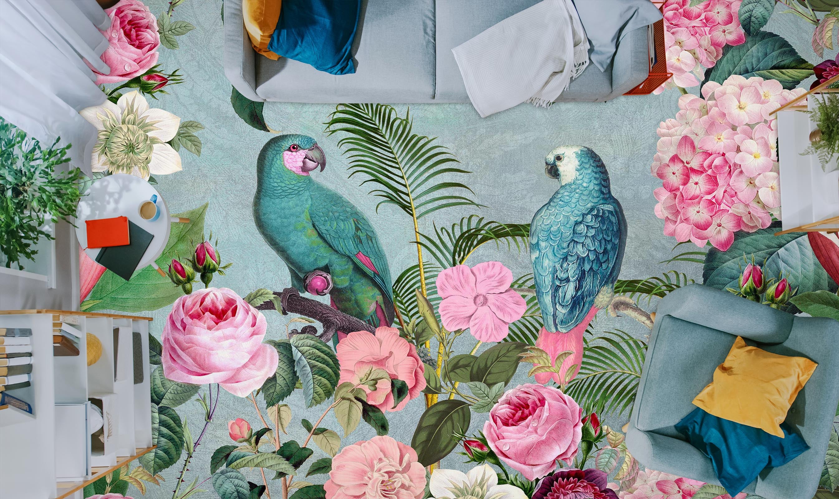 3D Flower Bush Parrot 104157 Andrea Haase Floor Mural