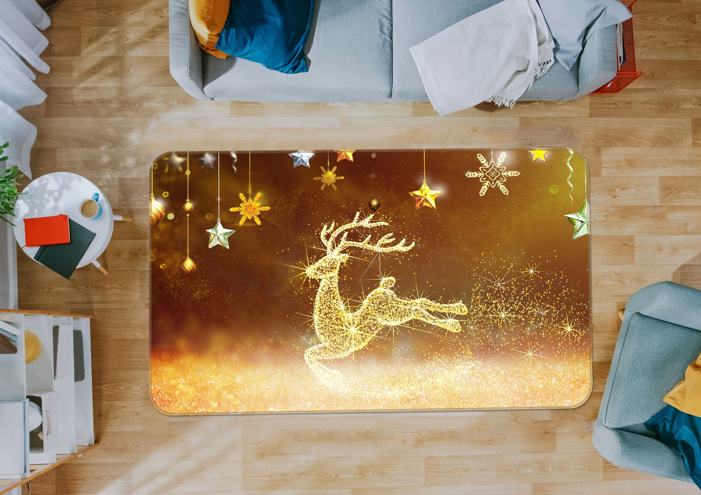 3D Golden Deer 34026 Non Slip Rug Mat