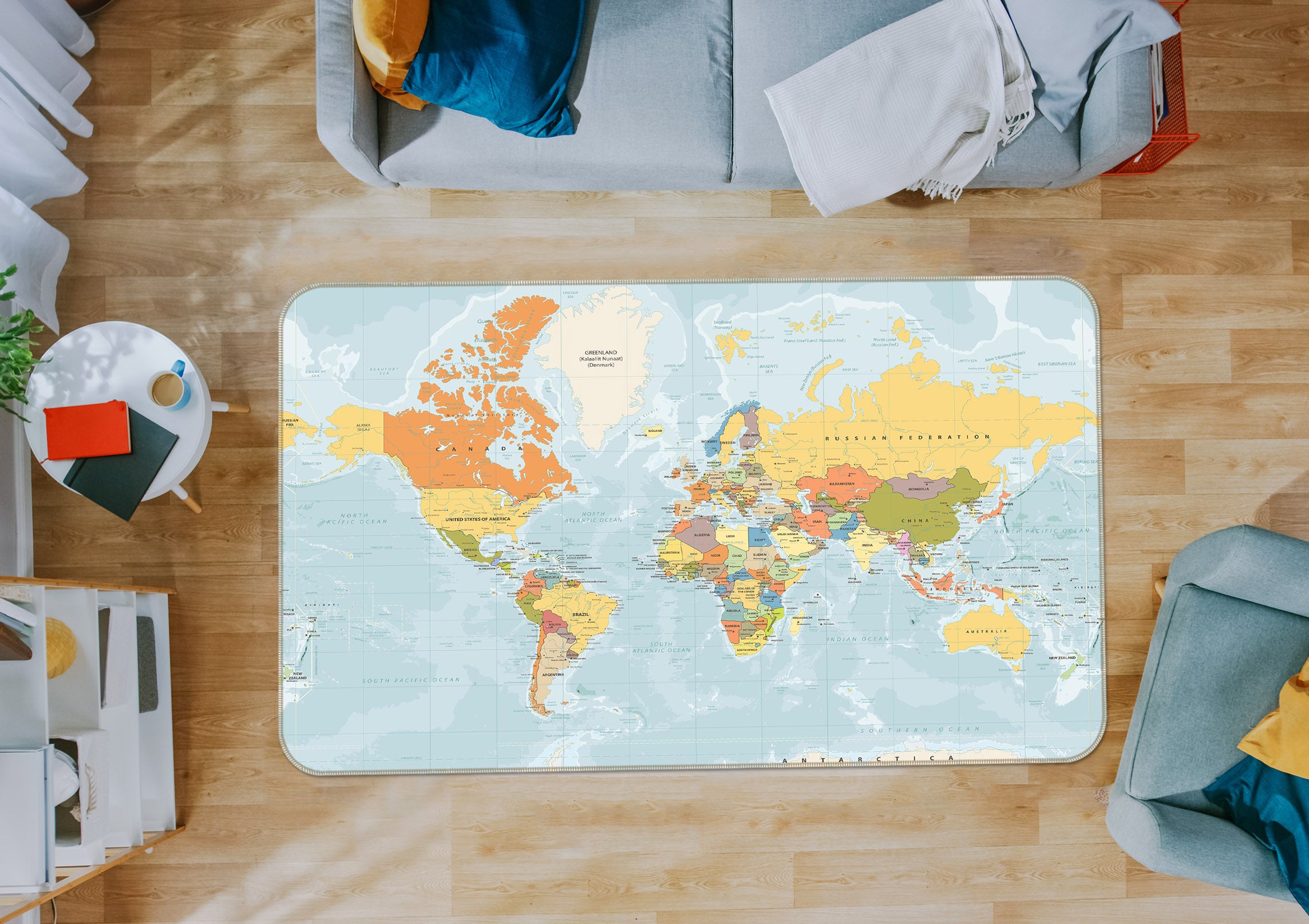 3D Color Clouds 271 World Map Non Slip Rug Mat