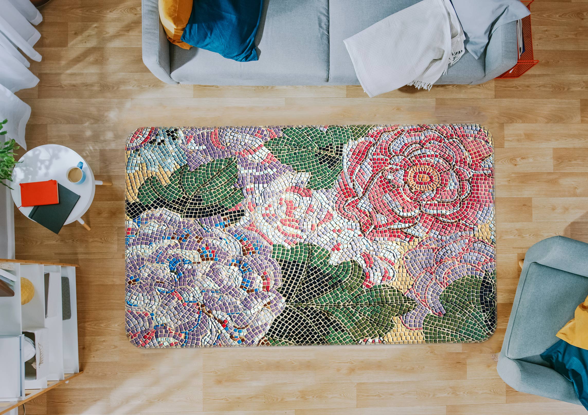 3D Flower Pattern 33014 Non Slip Rug Mat