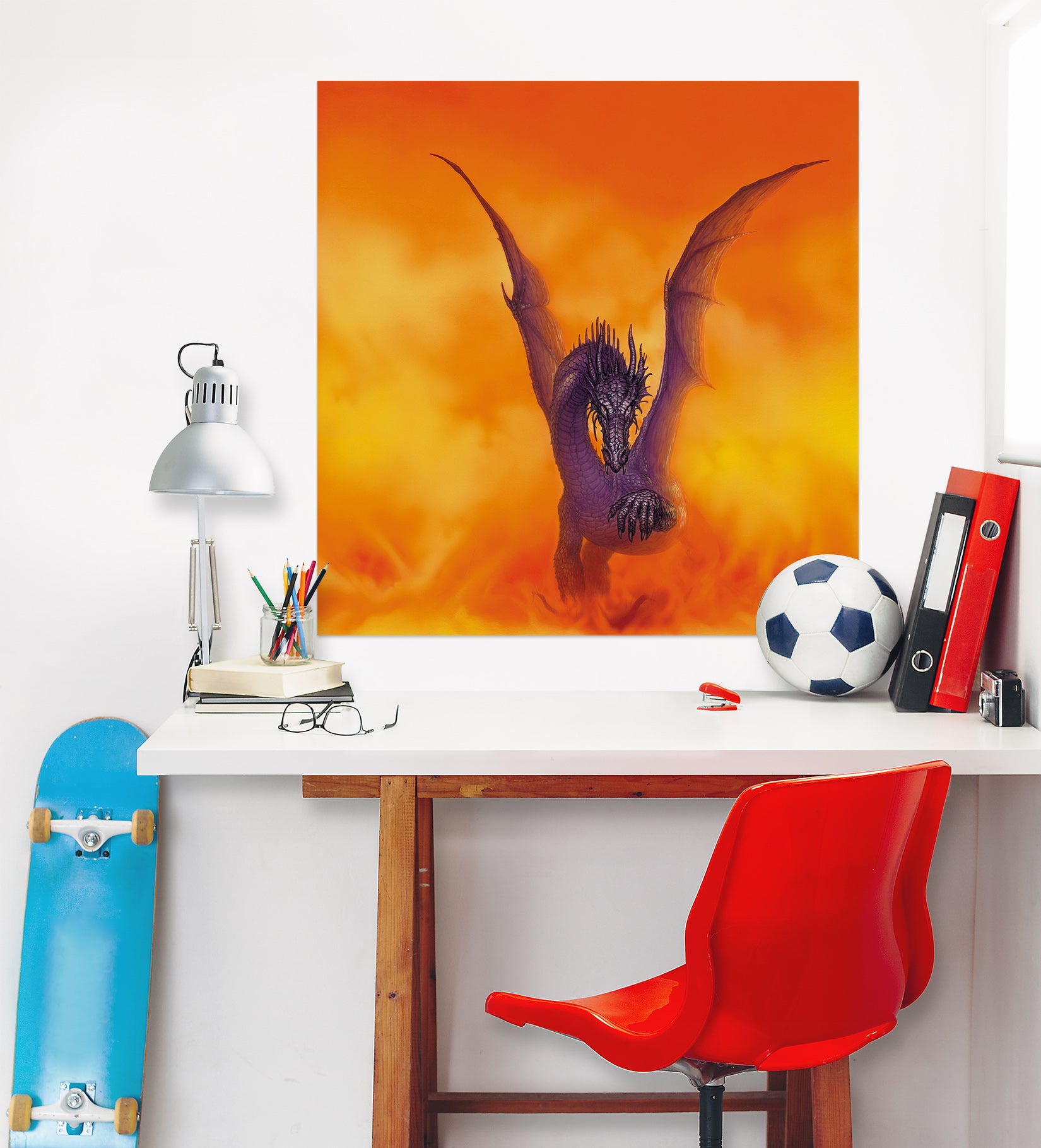 3D Orange Sky Purple Dragon 8083 Ciruelo Wall Sticker