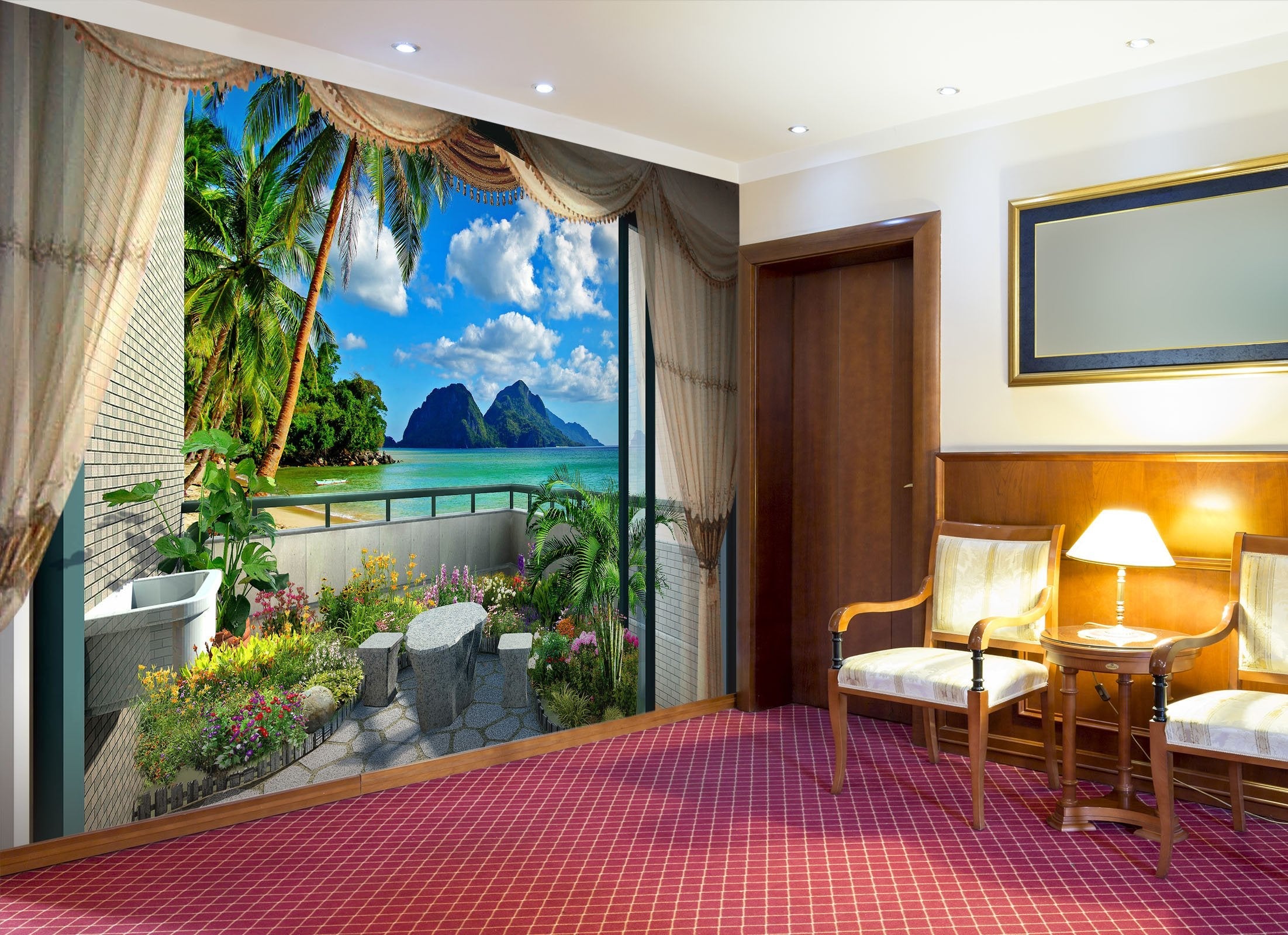 3D window view with island 04 Wall Murals Wallpaper AJ Wallpaper 
