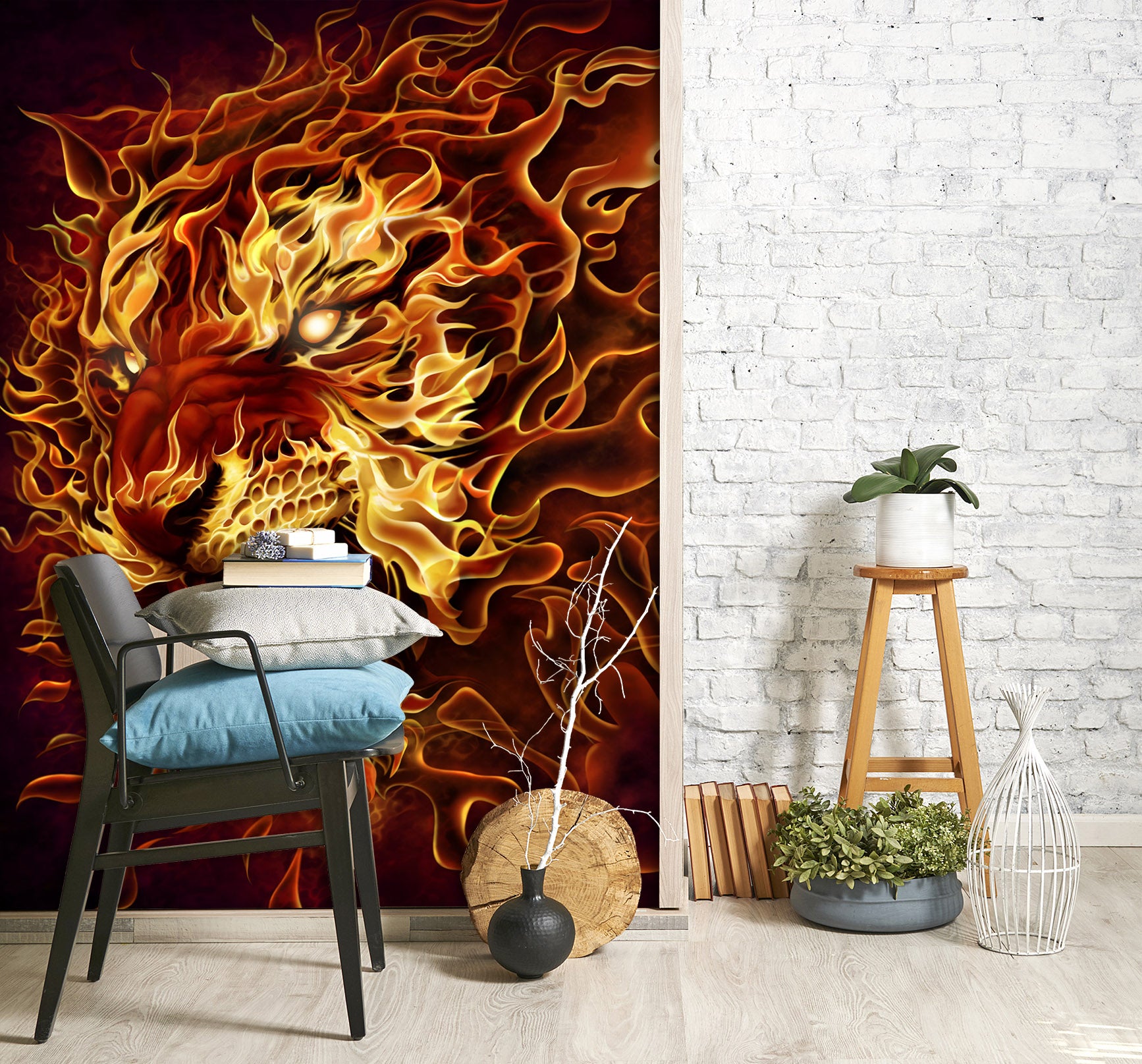 3D Flame Tiger 5037 Tom Wood Wall Mural Wall Murals