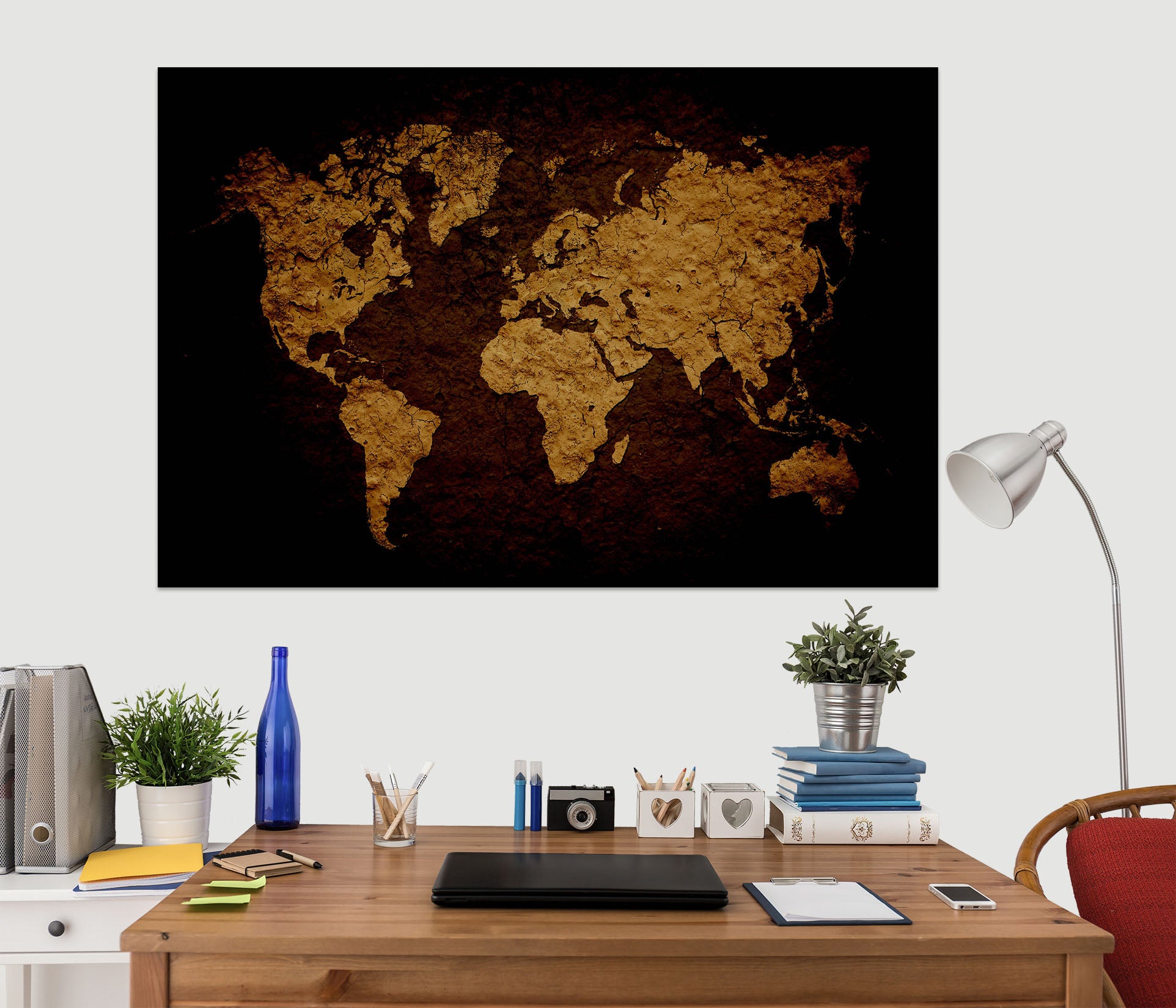 3D Golden Shadow 207 World Map Wall Sticker