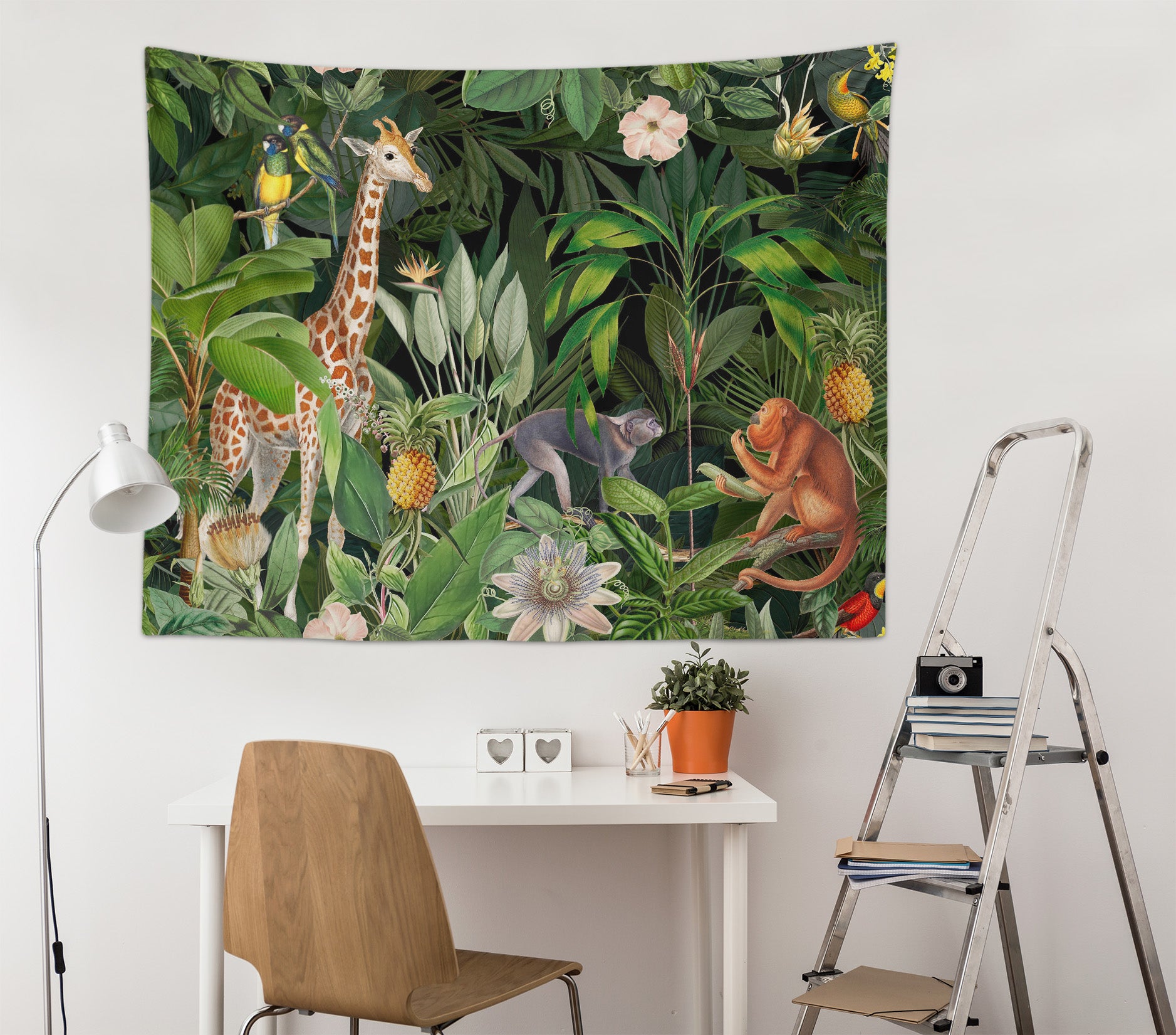 3D Giraffe Monkey Jungle 11865 Andrea haase Tapestry Hanging Cloth Hang