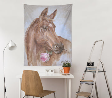 3D Brown Horse Flower 111221 Debi Coules Tapestry Hanging Cloth Hang