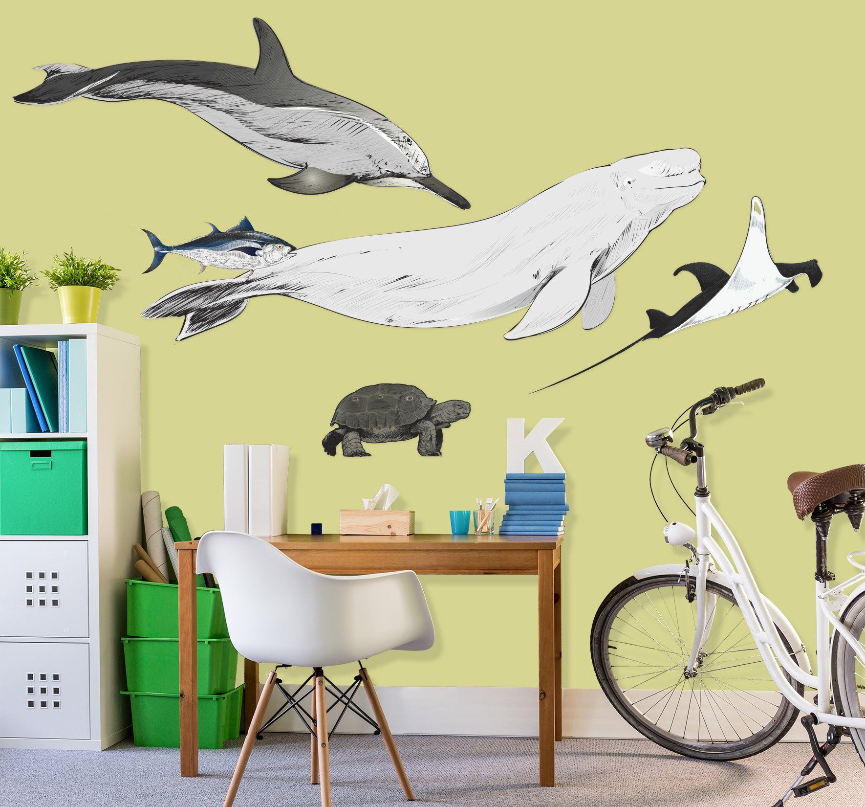 3D Dolphin Whale 064 Animals Wall Stickers Wallpaper AJ Wallpaper 