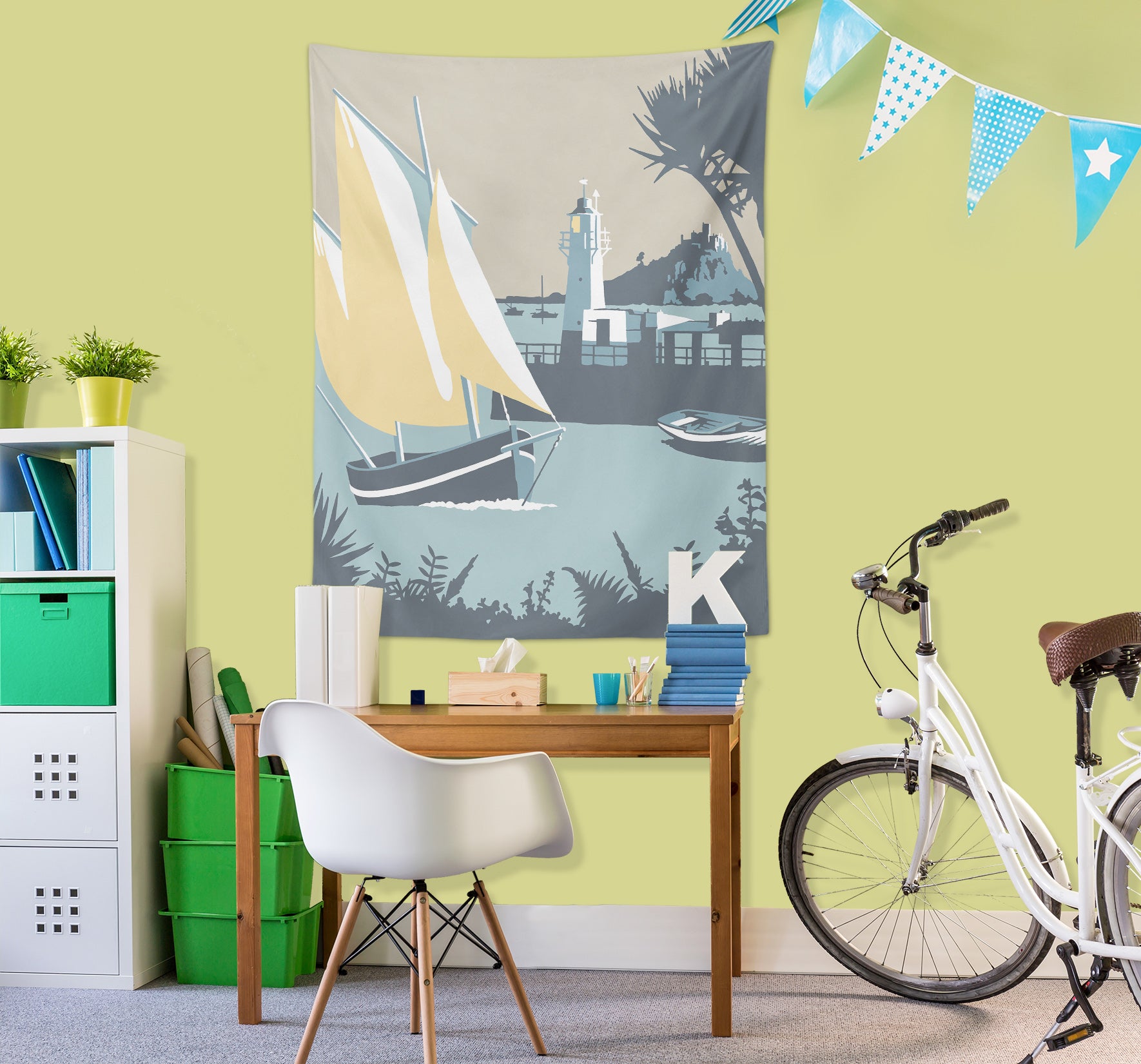 3D Yellow Sailboat 5351 Steve Read Tapestry Hanging Cloth Hang