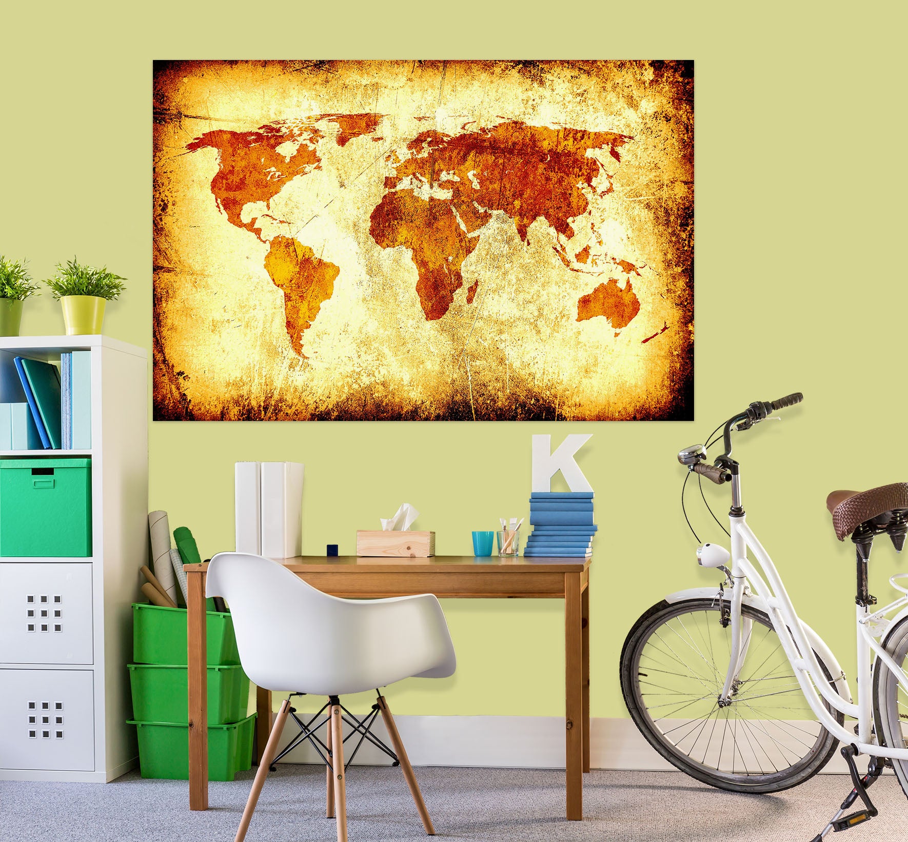 3D Gold Pattern 140 World Map Wall Sticker