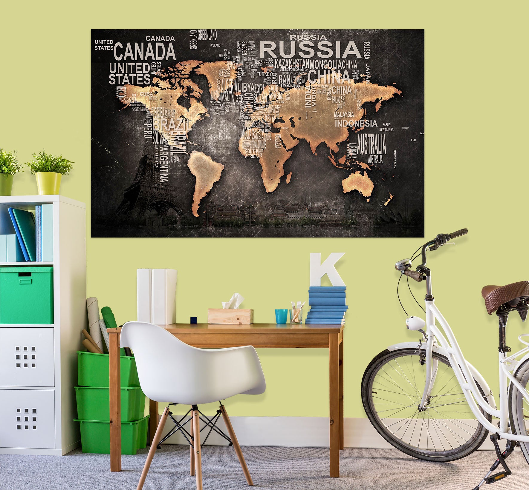 3D Gold Pattern 115 World Map Wall Sticker
