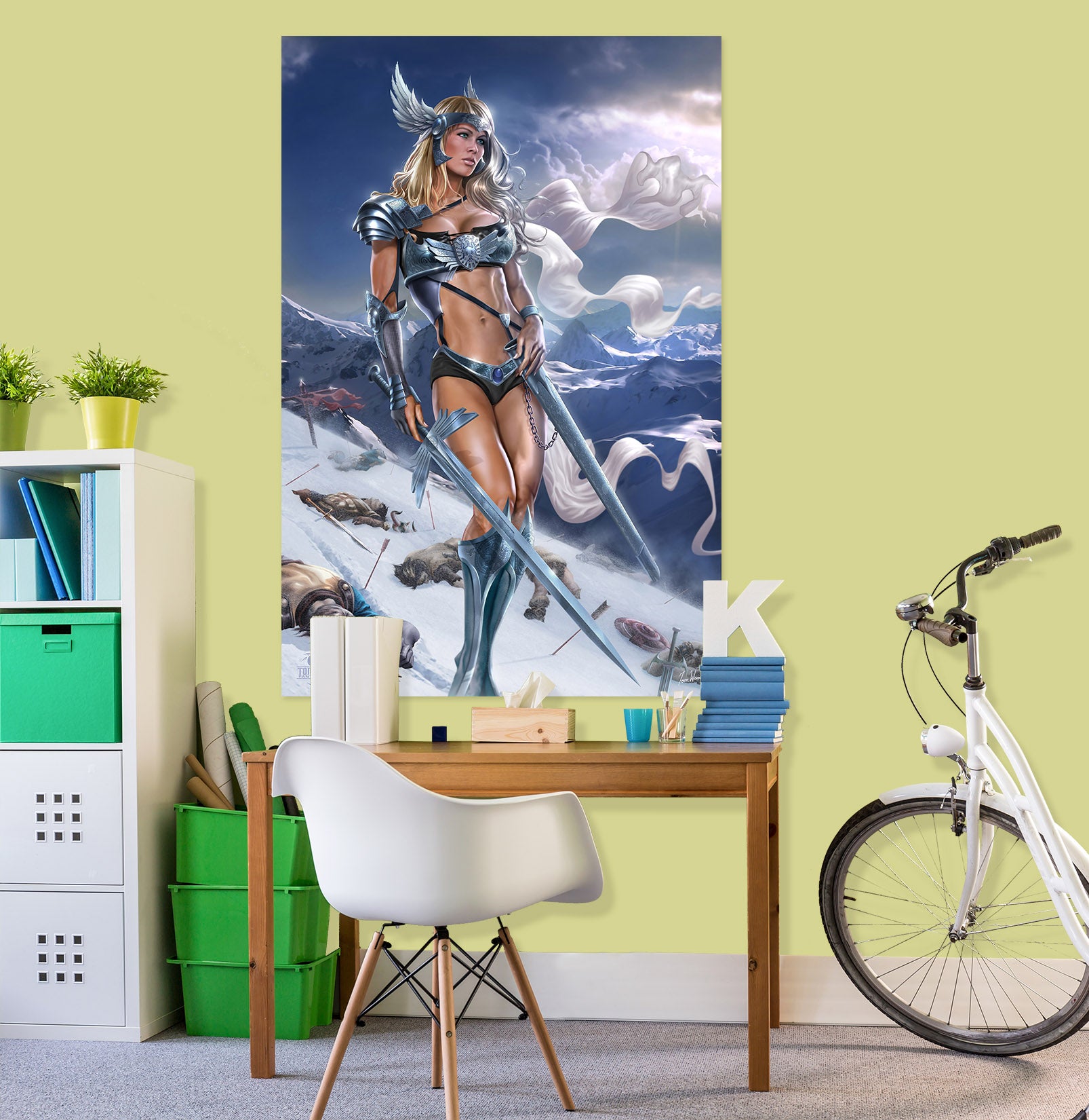 3D Female Warrior Snow Mountain 5127 Tom Wood Wall Sticker