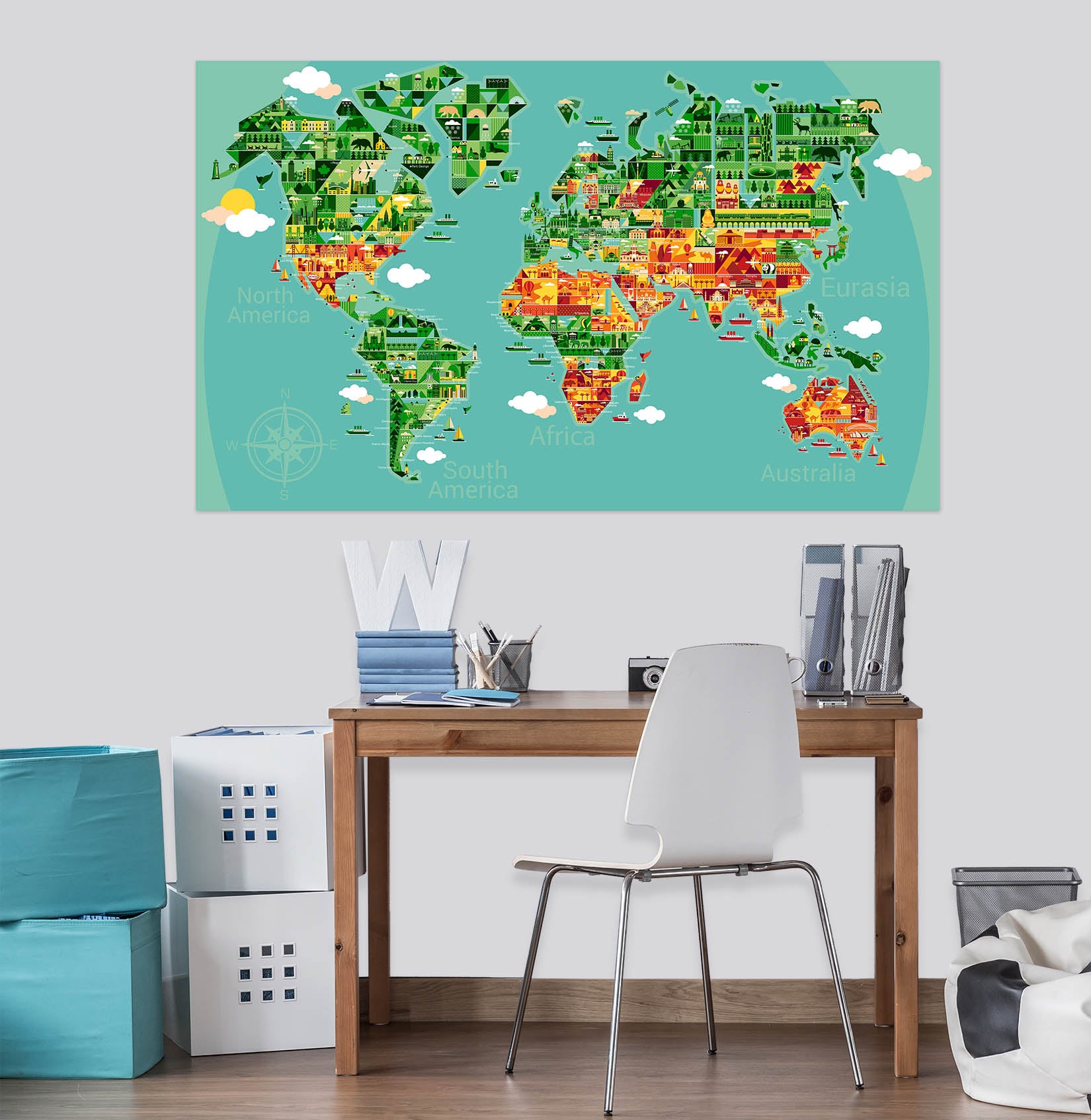 3D Color Island 220 World Map Wall Sticker