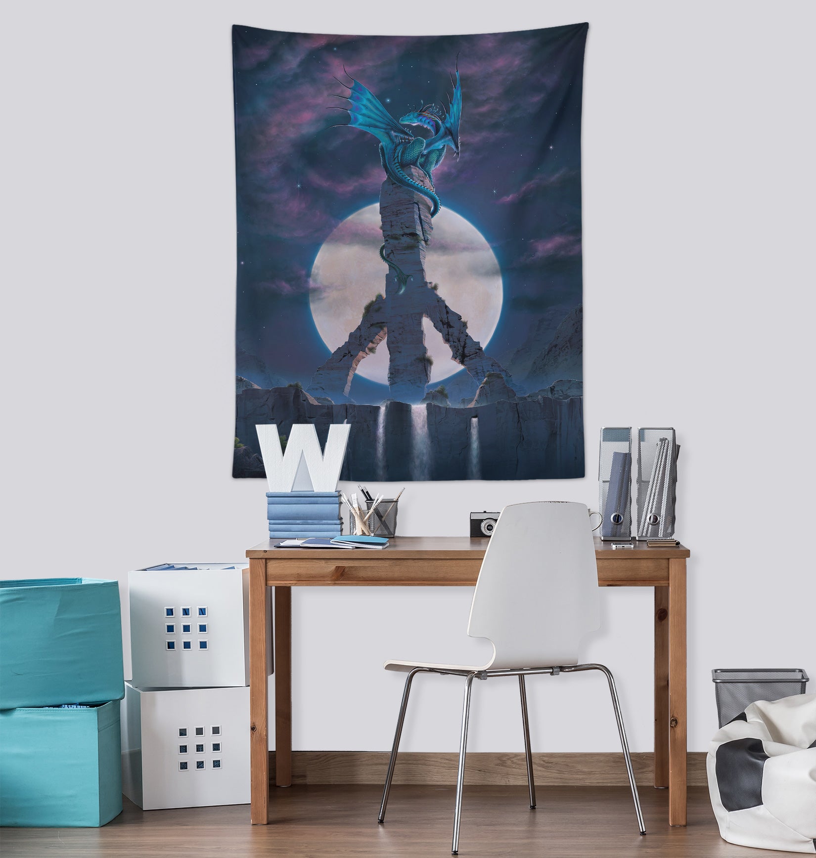 3D Moon Blue Dragon 11722 Vincent Tapestry Hanging Cloth Hang
