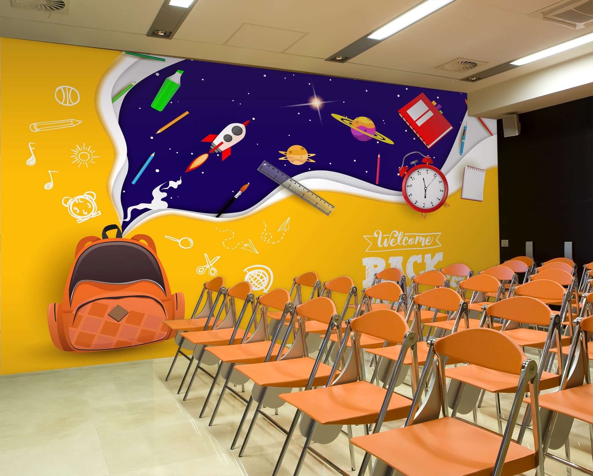 3D School Bag Rocket 193 Wall Murals