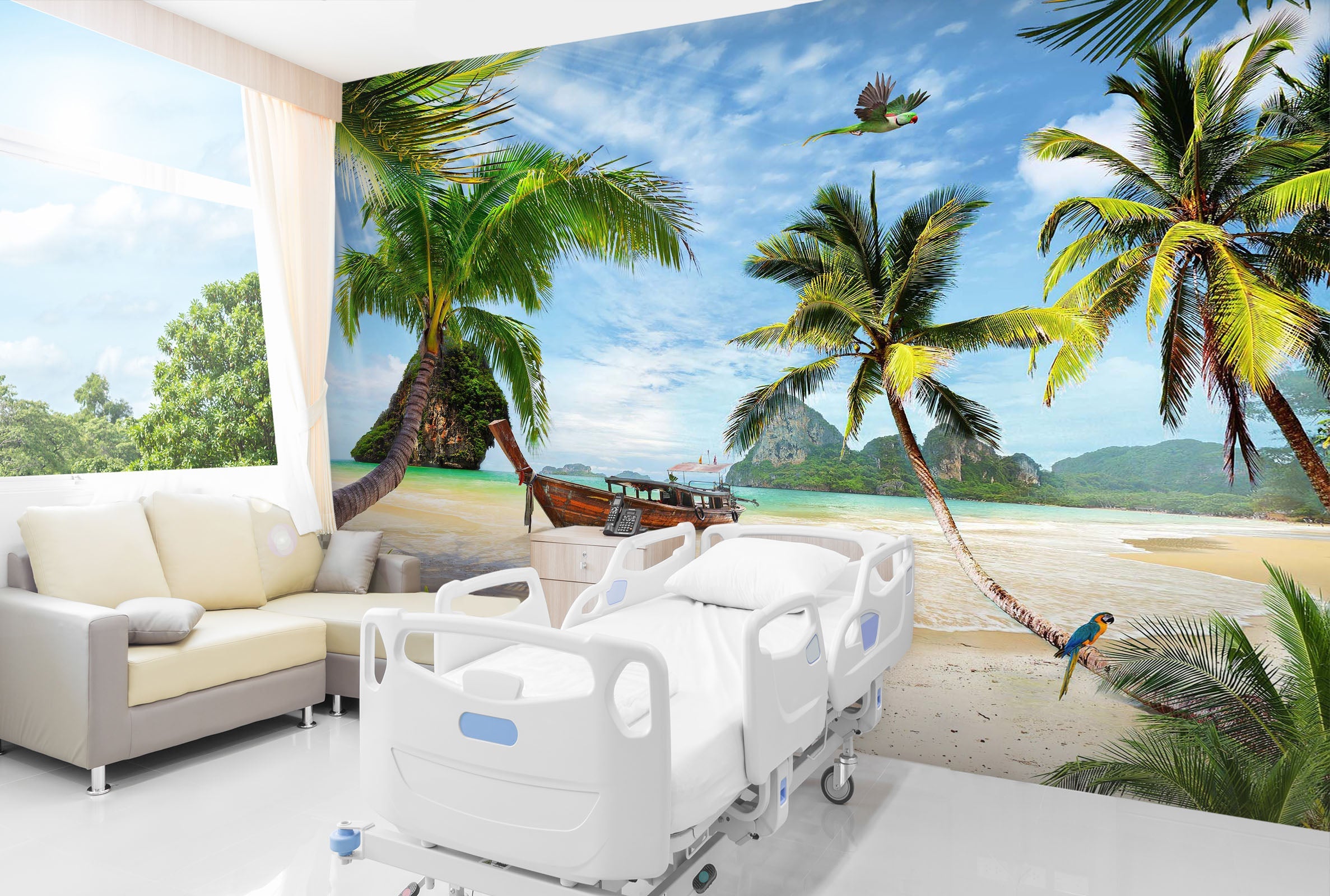 3D Sea Boat Tree 08 Wall Murals Wallpaper AJ Wallpaper 2 