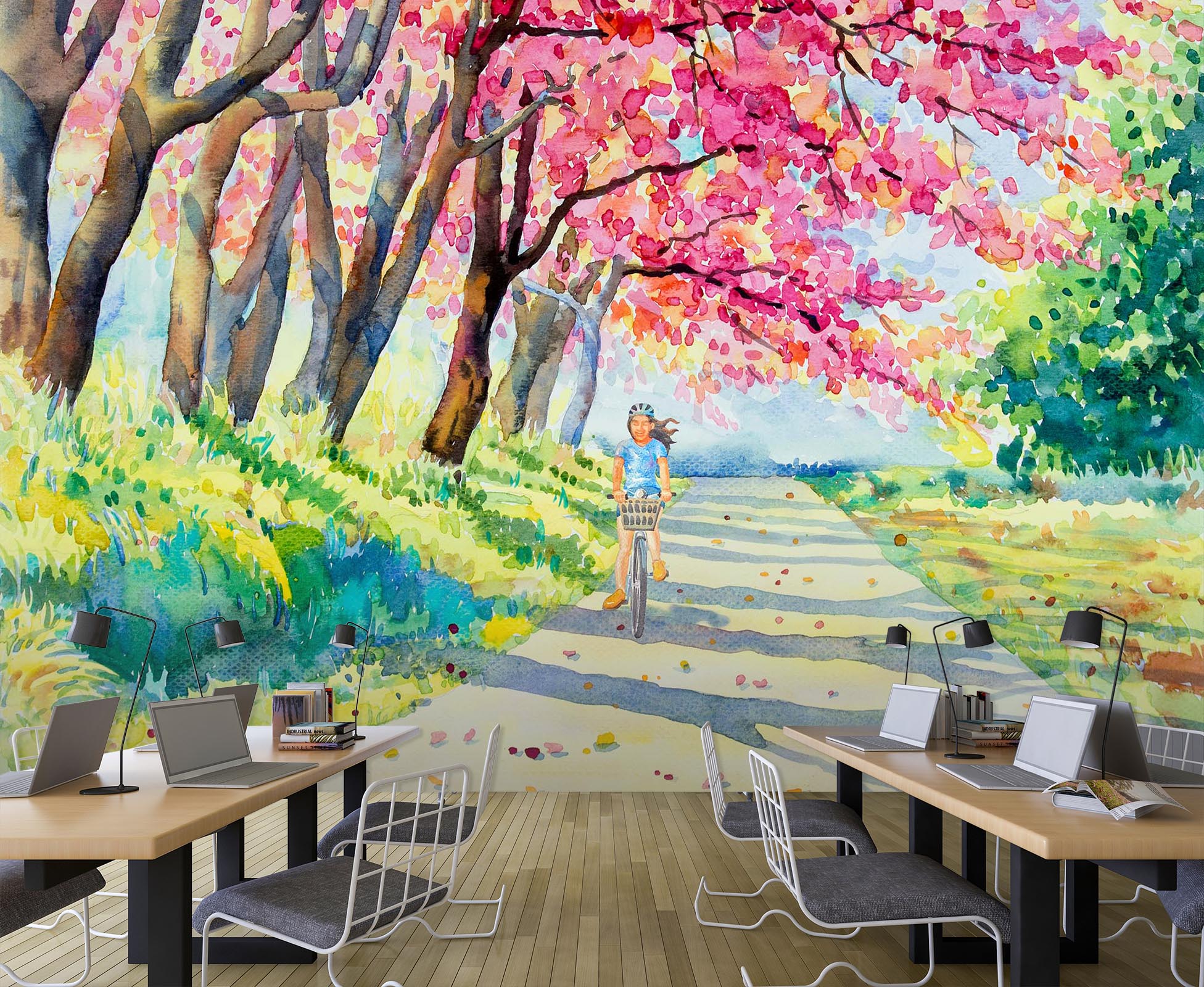 3D Petal Girl Bicycle 191 Wall Murals