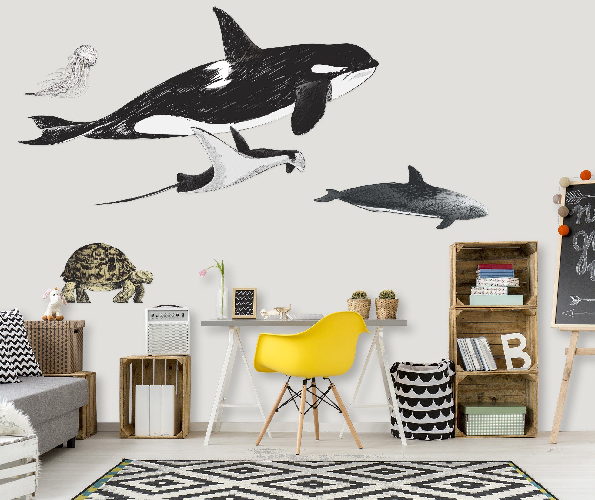 3D Shark Dolphins 060 Animals Wall Stickers Wallpaper AJ Wallpaper 