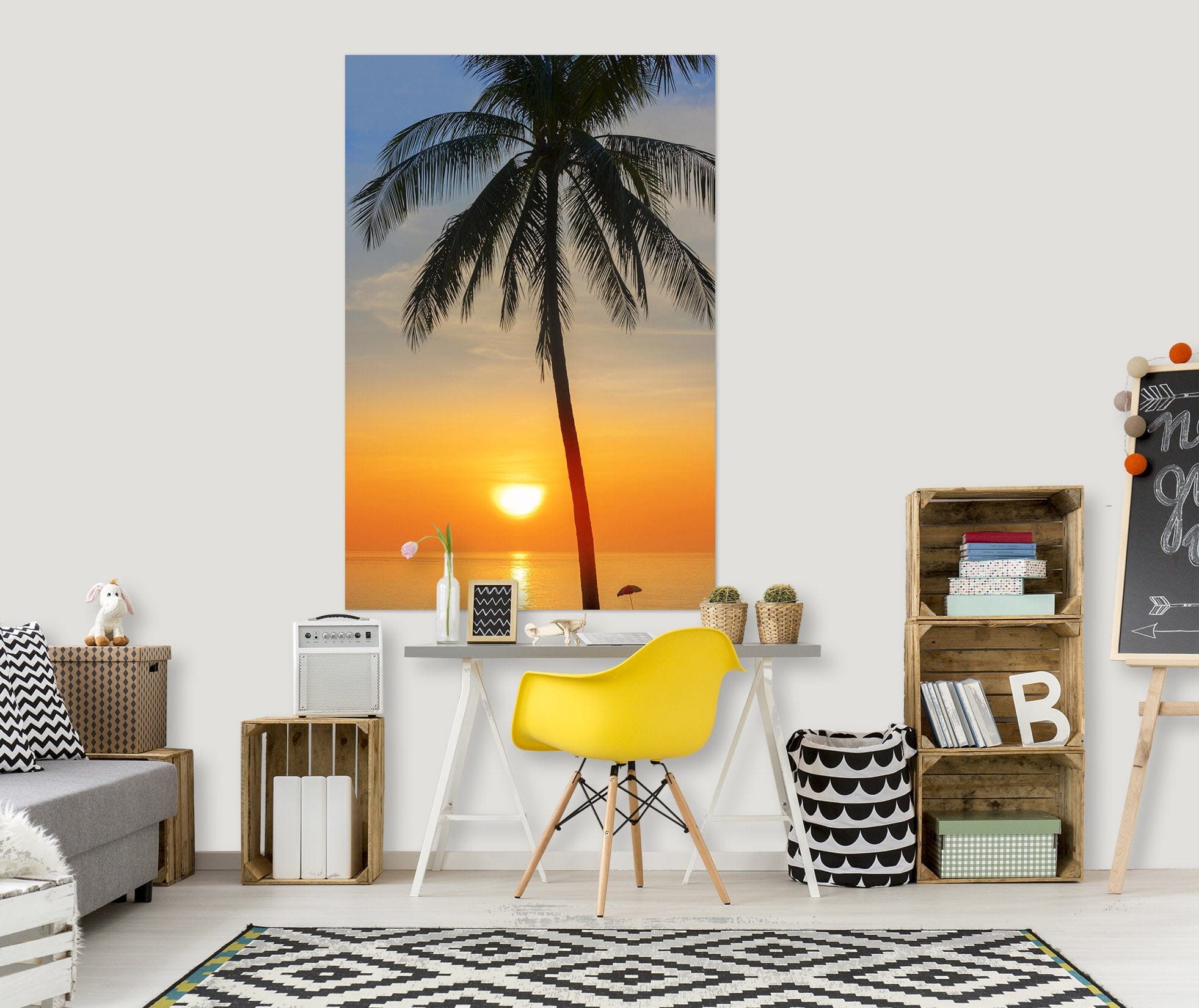 3D Sunset Coconut Tree 227 Marco Carmassi Wall Sticker Wallpaper AJ Wallpaper 2 