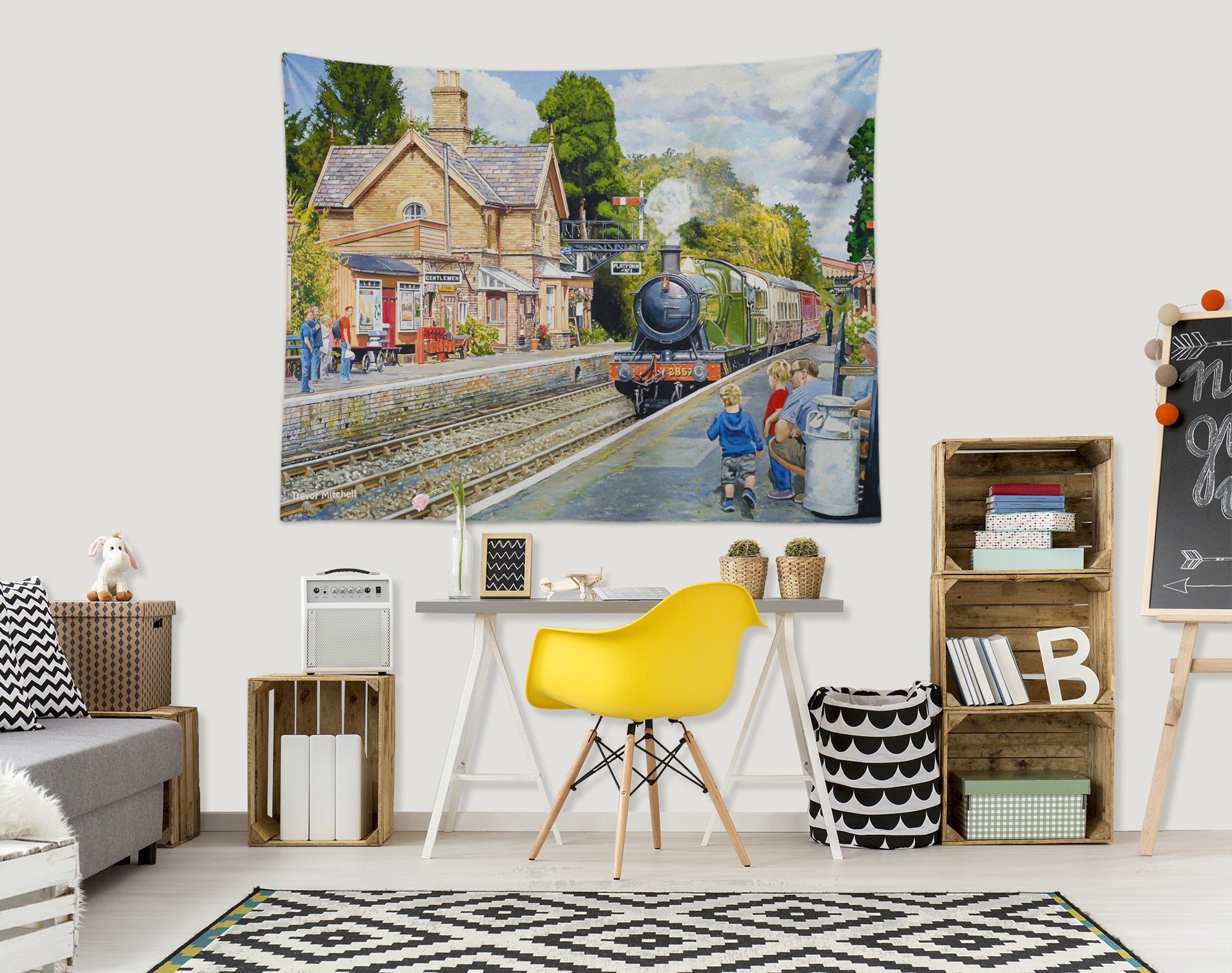 3D Train Station 11257 Trevor Mitchell Tapestry Hanging Cloth Hang