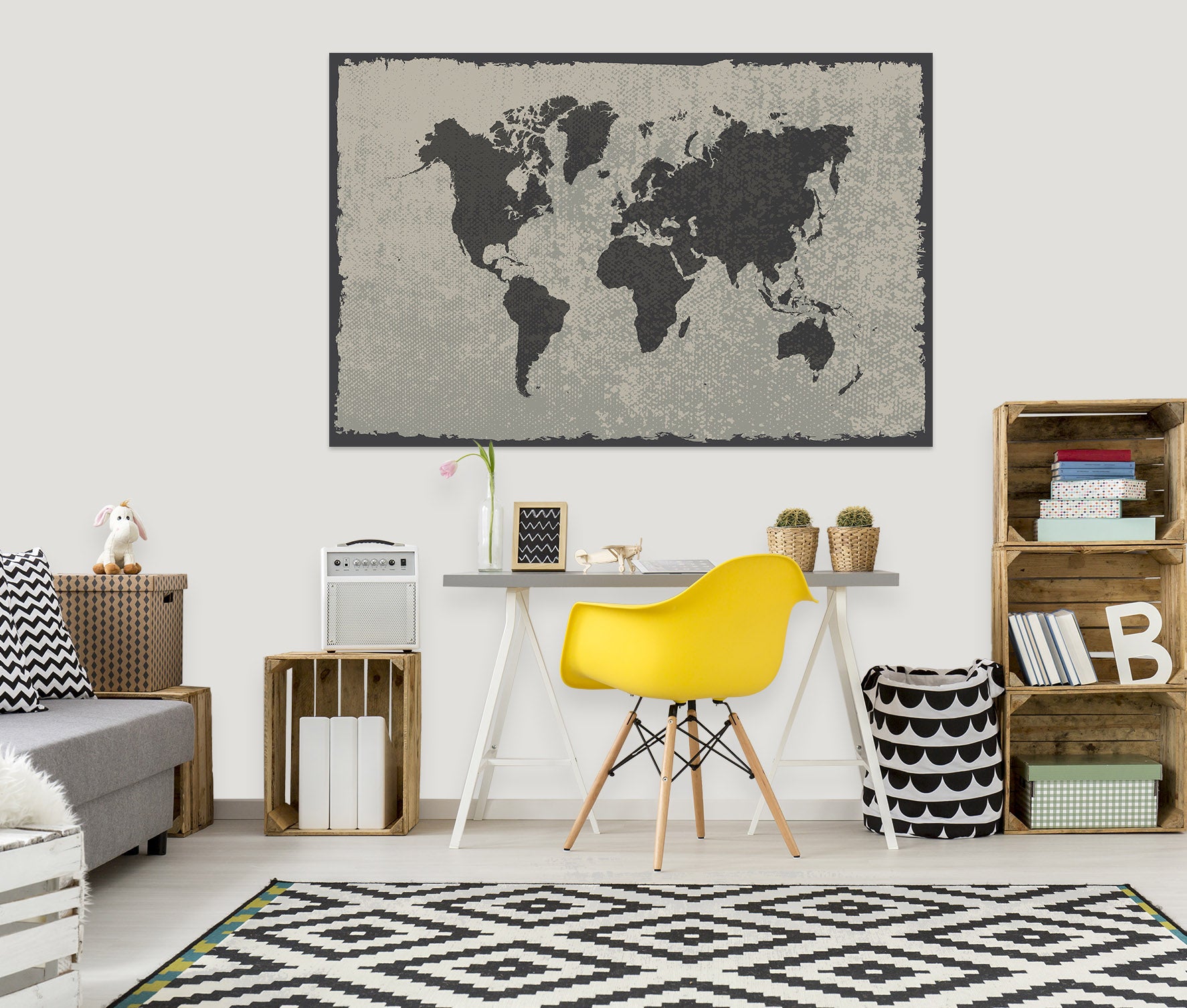 3D Black Painting 104 World Map Wall Sticker