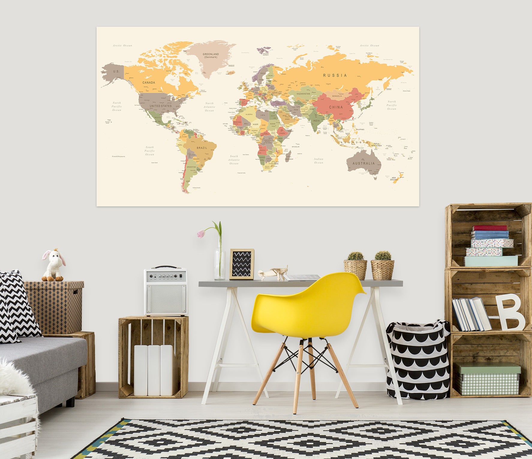 3D Yellow World Map 1083 Wall Sticker