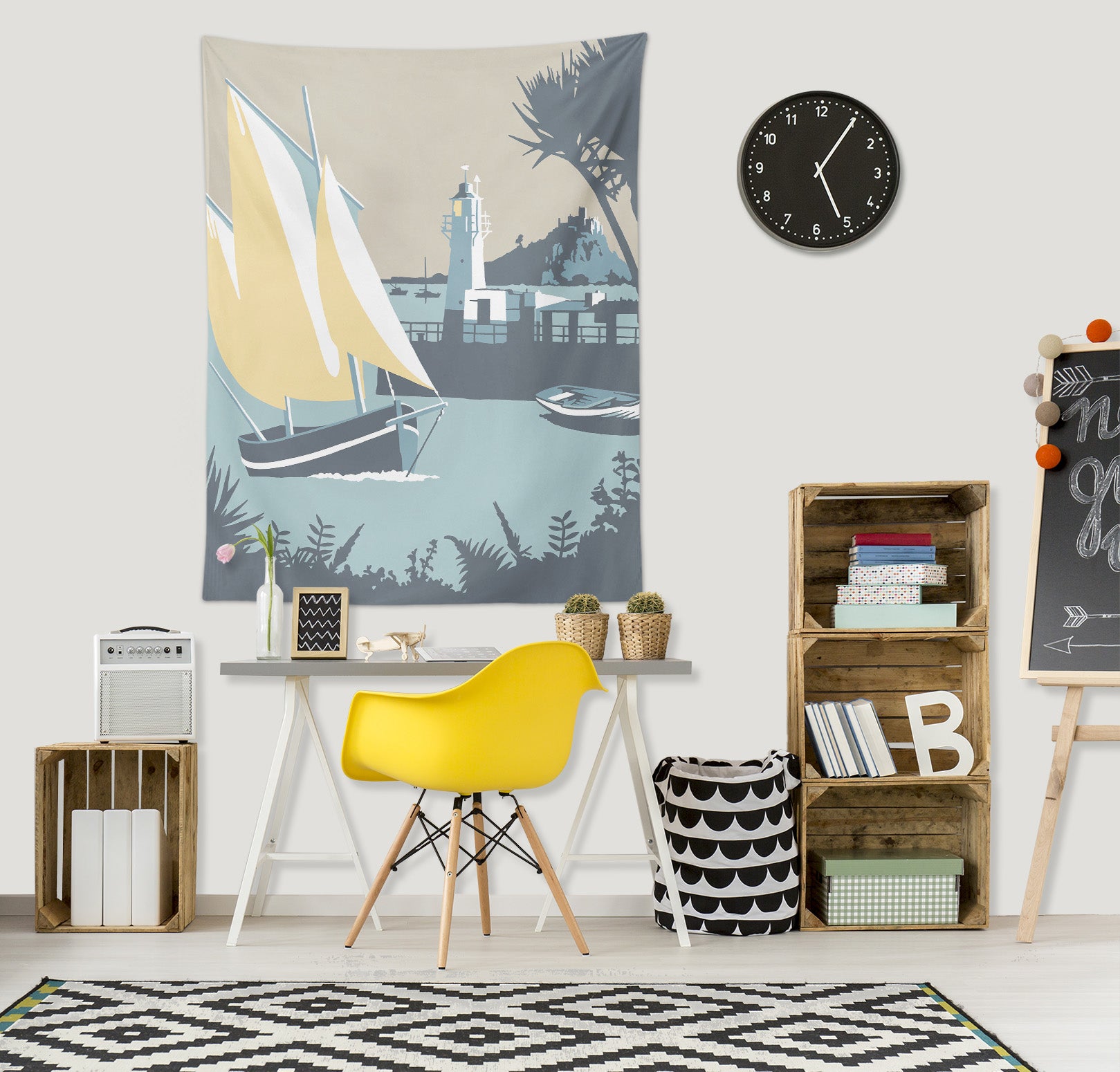 3D Yellow Sailboat 5351 Steve Read Tapestry Hanging Cloth Hang