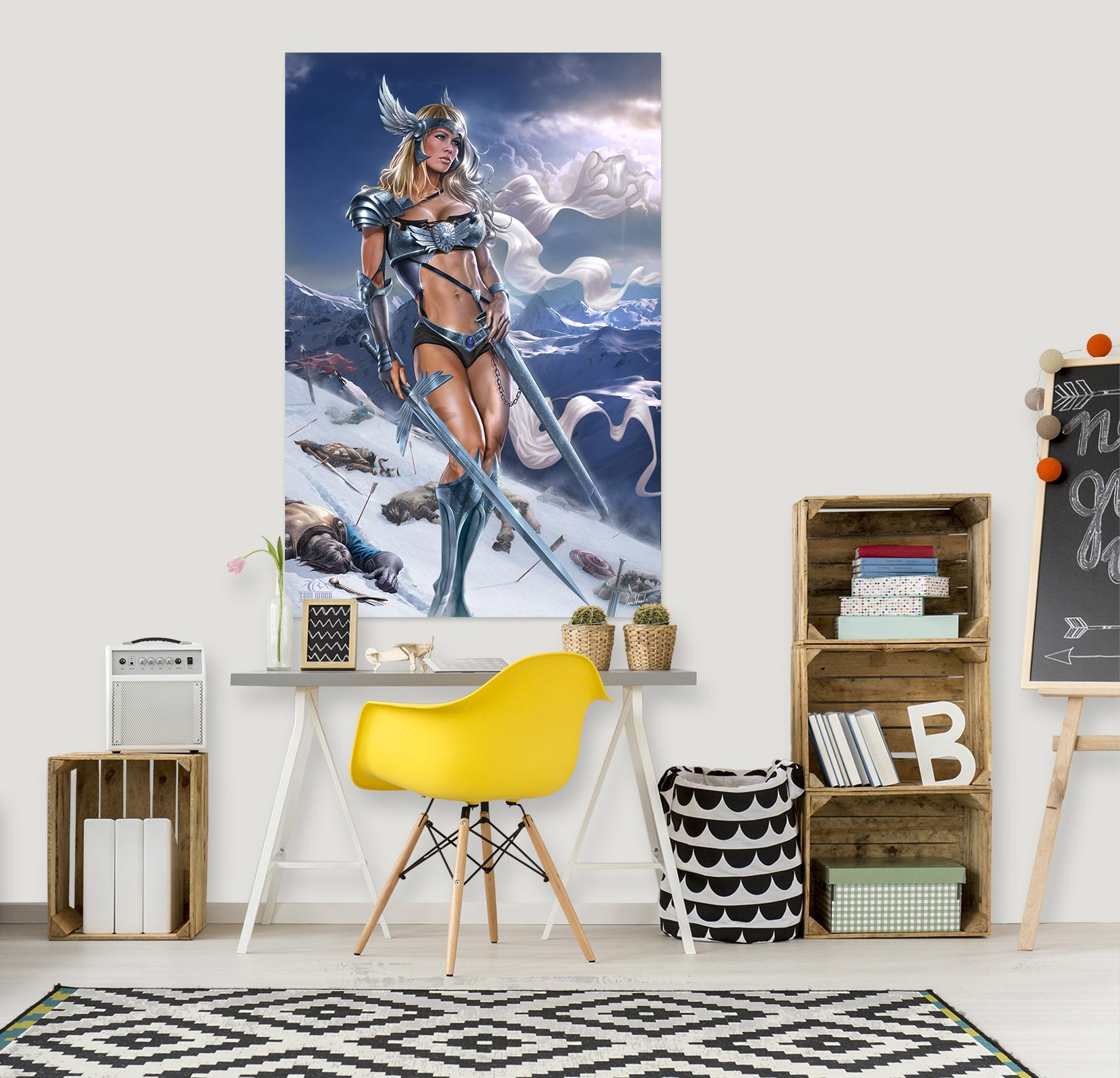 3D Female Warrior Snow Mountain 5127 Tom Wood Wall Sticker