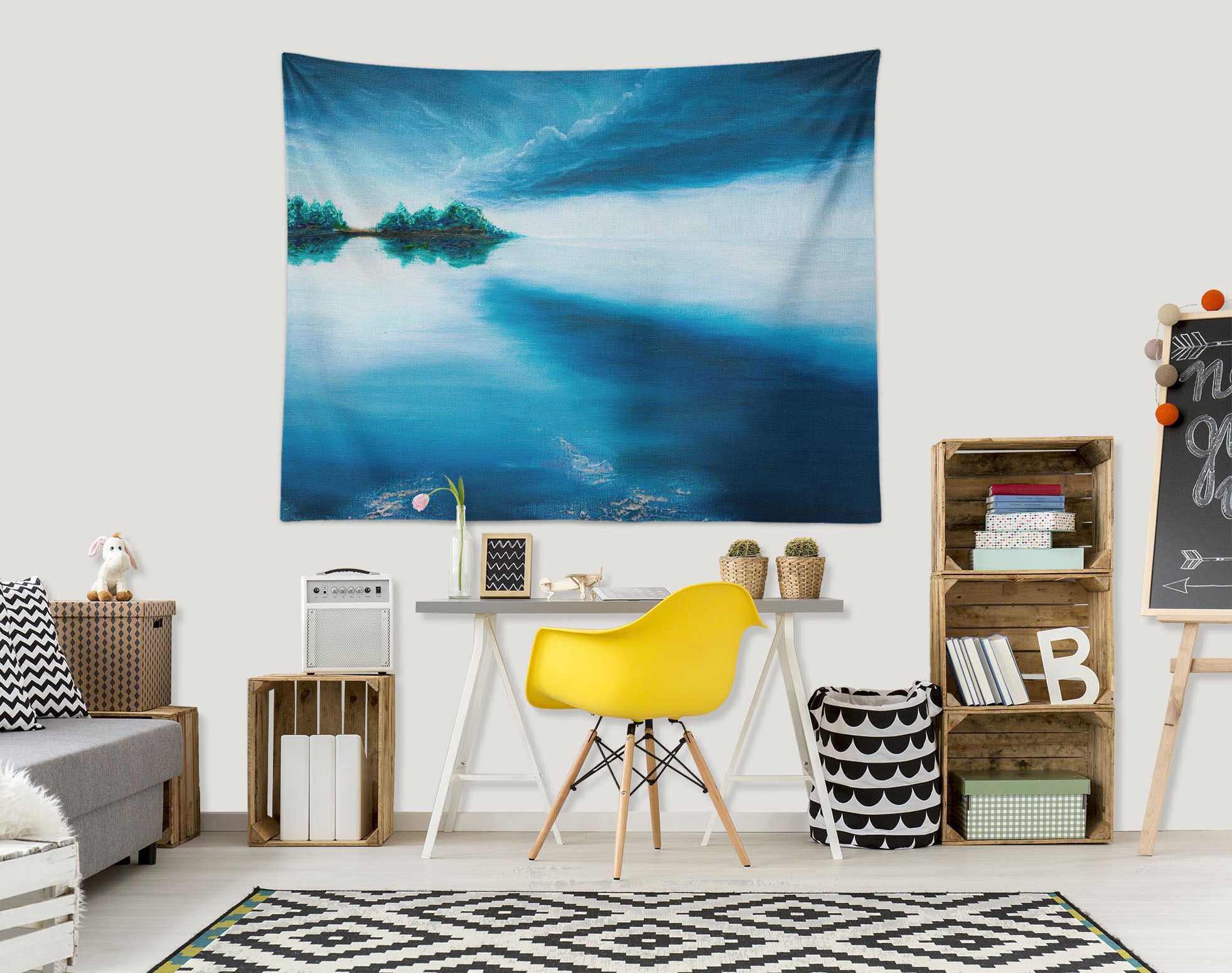 3D Hand Drawn Blue Lake 861 Marina Zotova Tapestry Hanging Cloth Hang