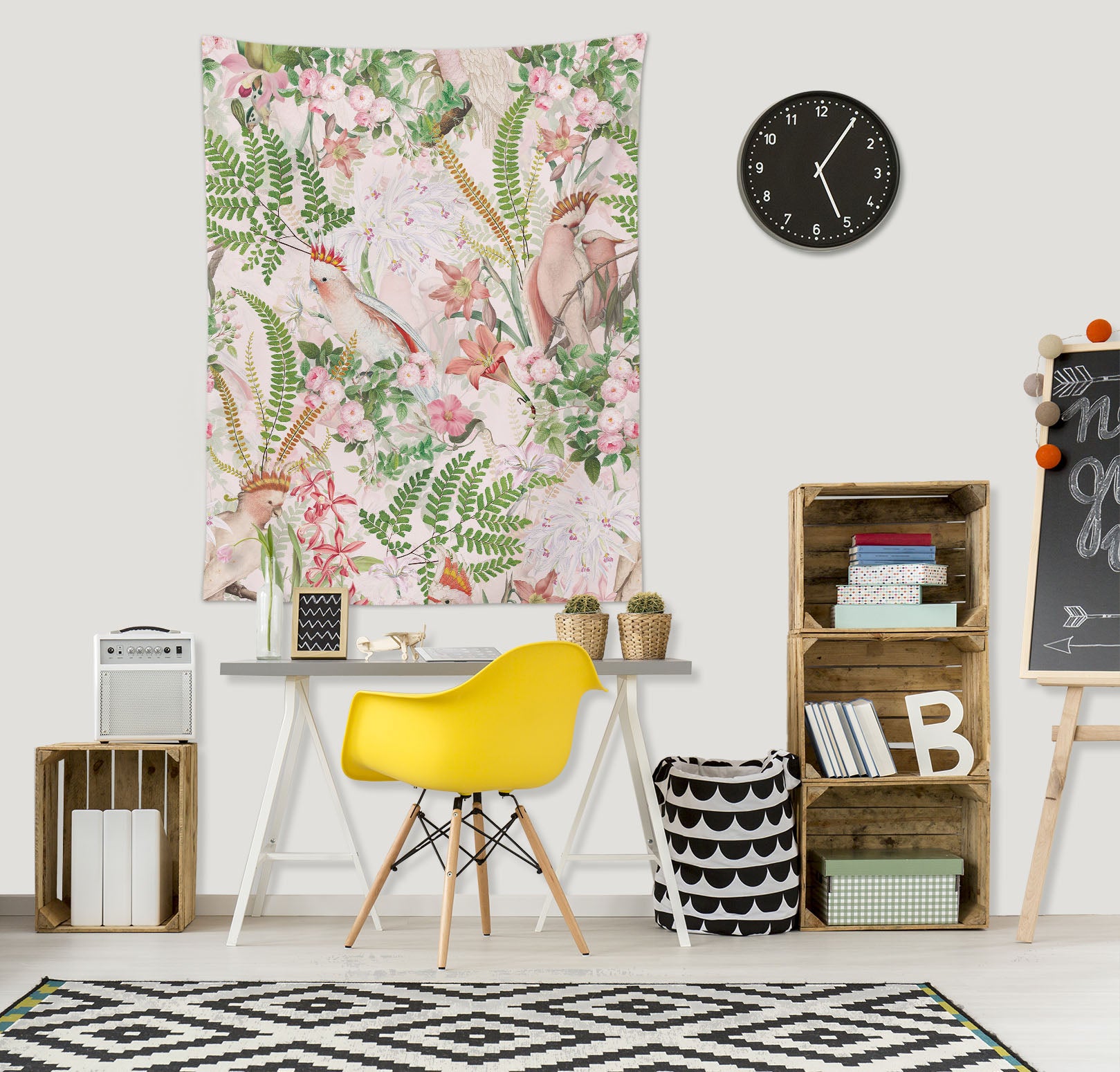 3D Pink Parrot Leaves 5374 Uta Naumann Tapestry Hanging Cloth Hang