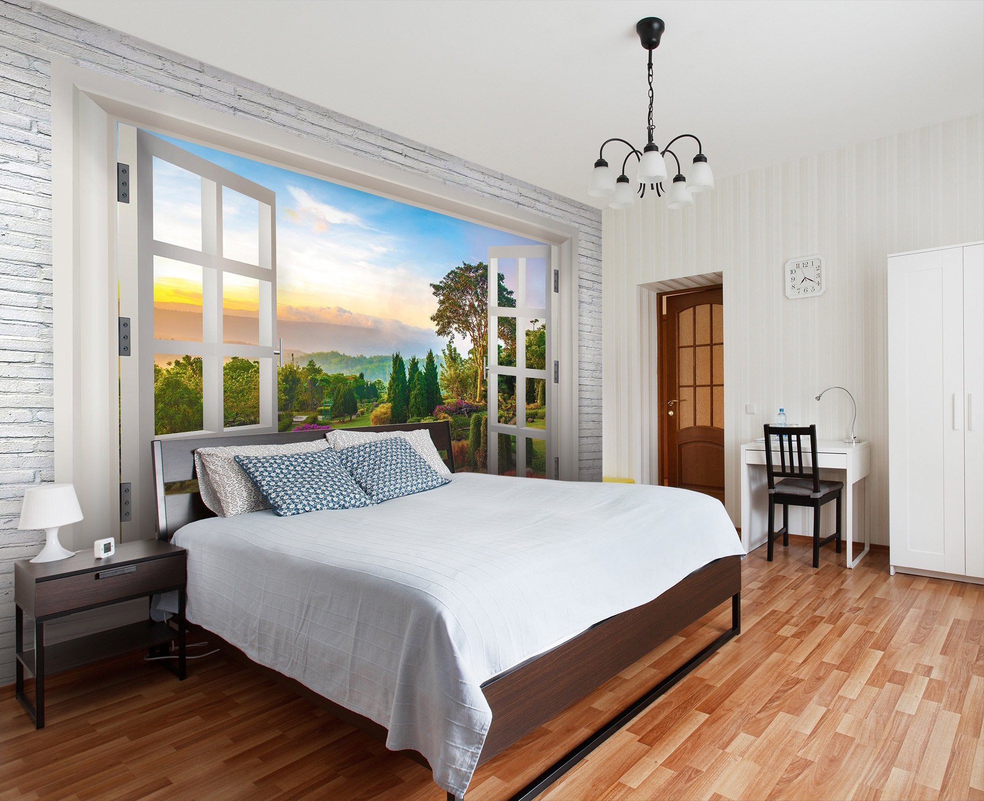 3D window view with trees and flowers 07 Wall Murals Wallpaper AJ Wallpaper 