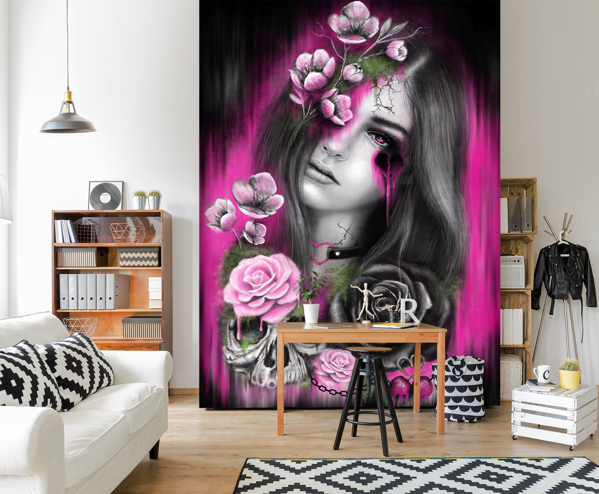 3D Pink Rose Woman 8460 Sheena Pike Wall Mural Wall Murals