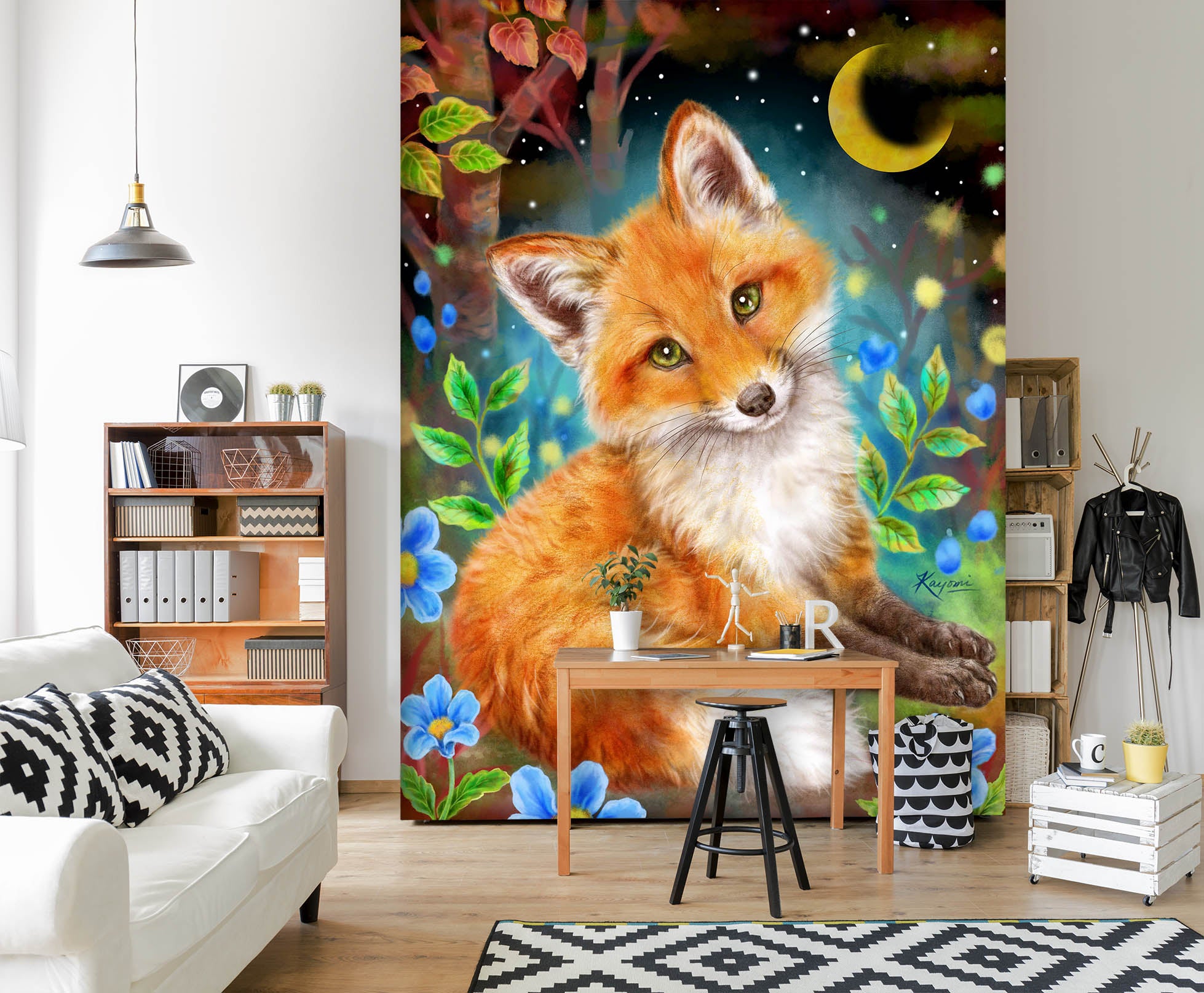 3D Orange Fox Moon 5558 Kayomi Harai Wall Mural Wall Murals