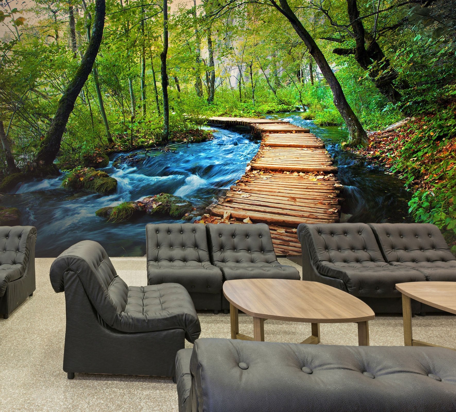 3D Wooden bridge in the forest 05 Wall Murals Wallpaper AJ Wallpaper 