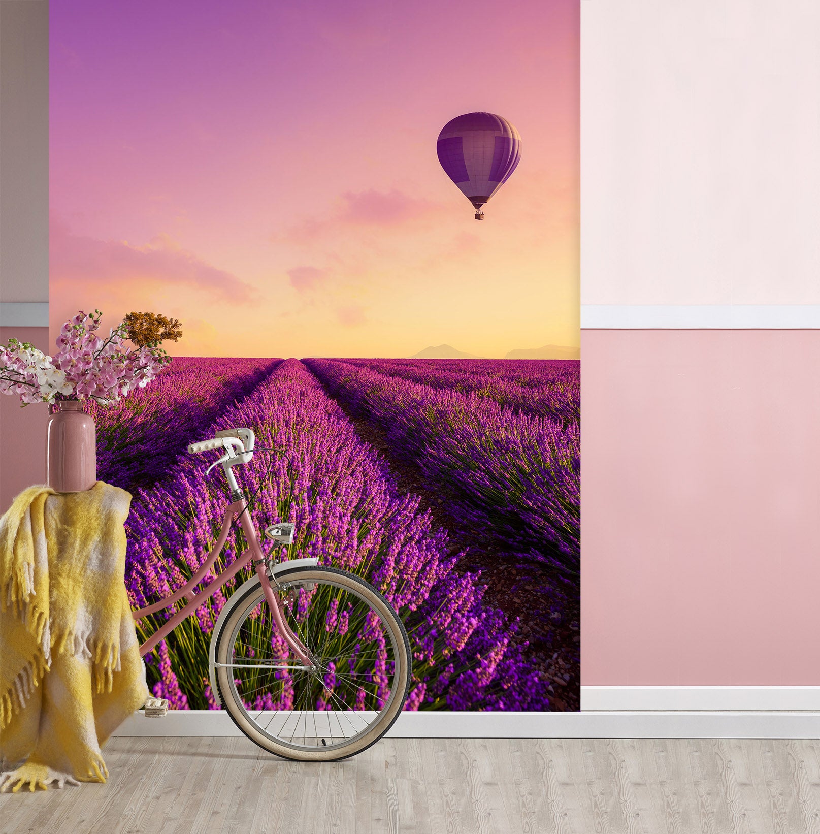 3D Lavender Bushes Hot Air Balloon 58199 Wall Murals
