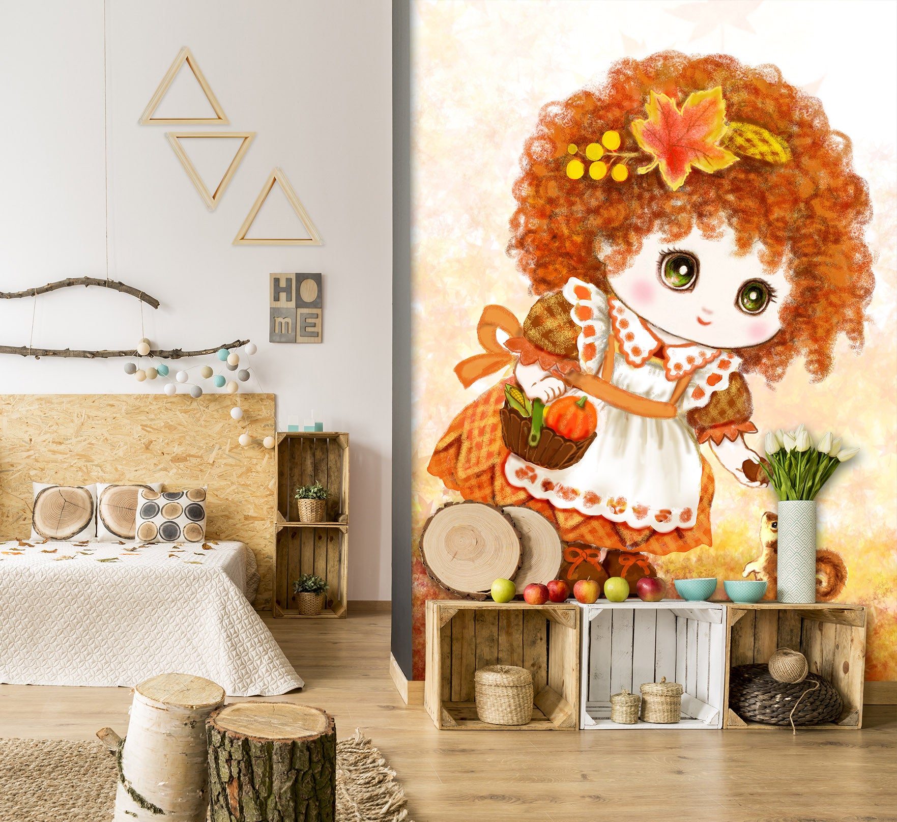 3D Maple Leaf Girl 5478 Kayomi Harai Wall Mural Wall Murals