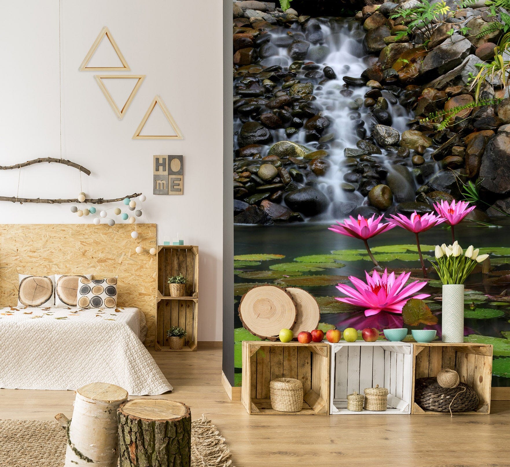 3D Waterfall Lotus 1399 Wall Mural Wall Murals Wallpaper AJ Wallpaper 2 