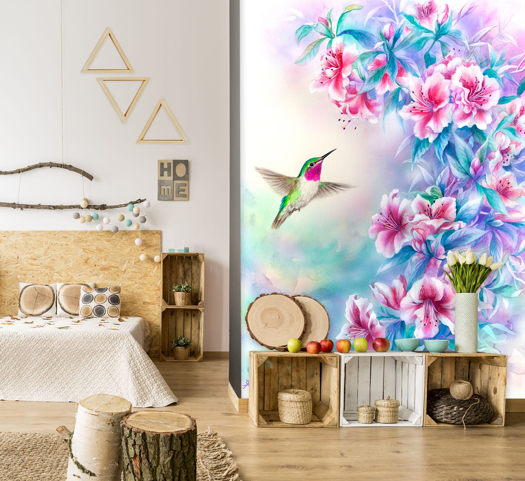 3D Pink Flower Bird 5493 Kayomi Harai Wall Mural Wall Murals