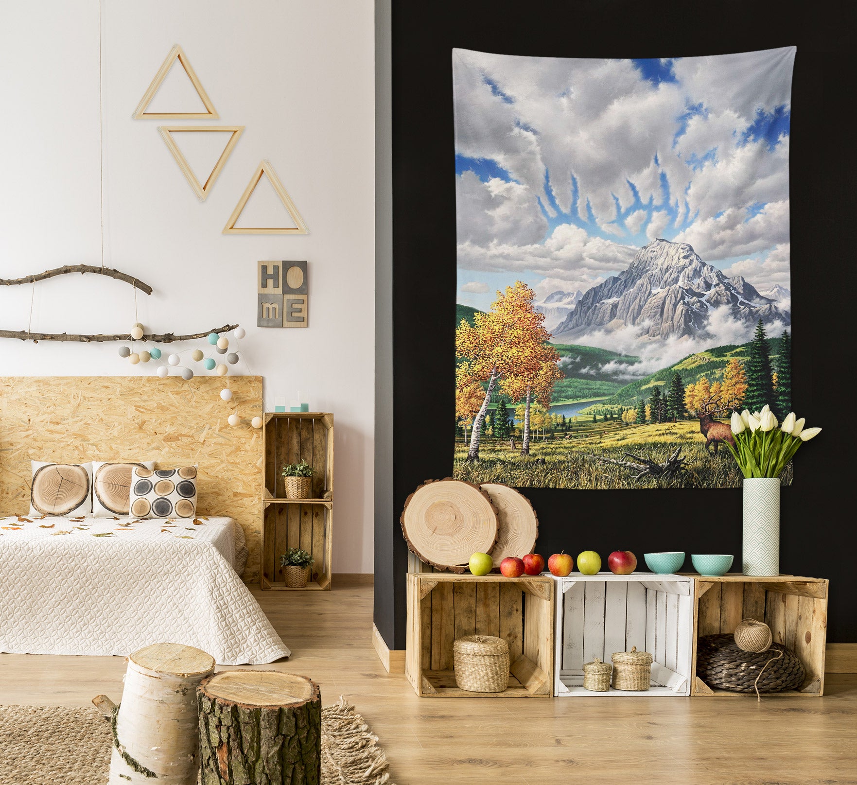 3D Snow Mountain Meadow Tree 111142 Jerry LoFaro Tapestry Hanging Cloth Hang