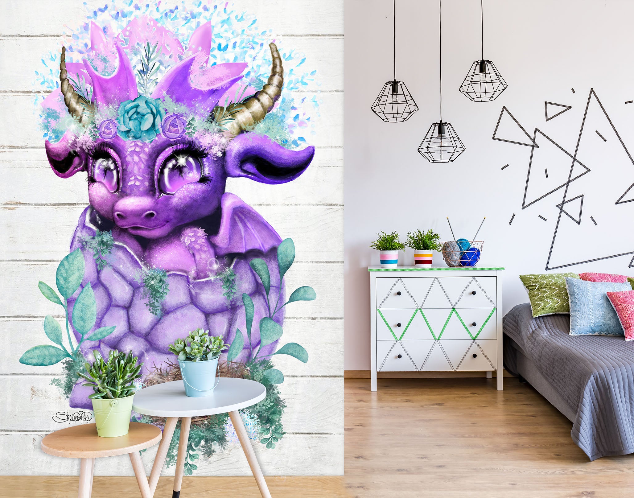 3D Cute Purple Dragon 8467 Sheena Pike Wall Mural Wall Murals