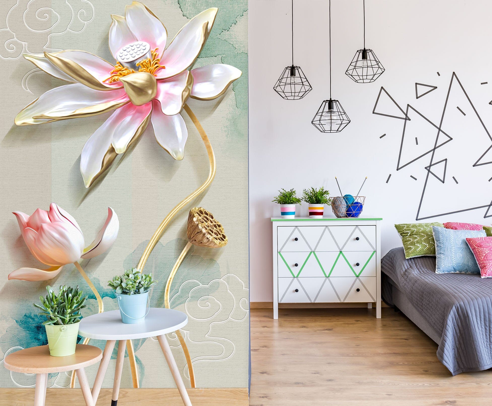 3D Painted Lotus 1856 Wall Murals Wallpaper AJ Wallpaper 2 