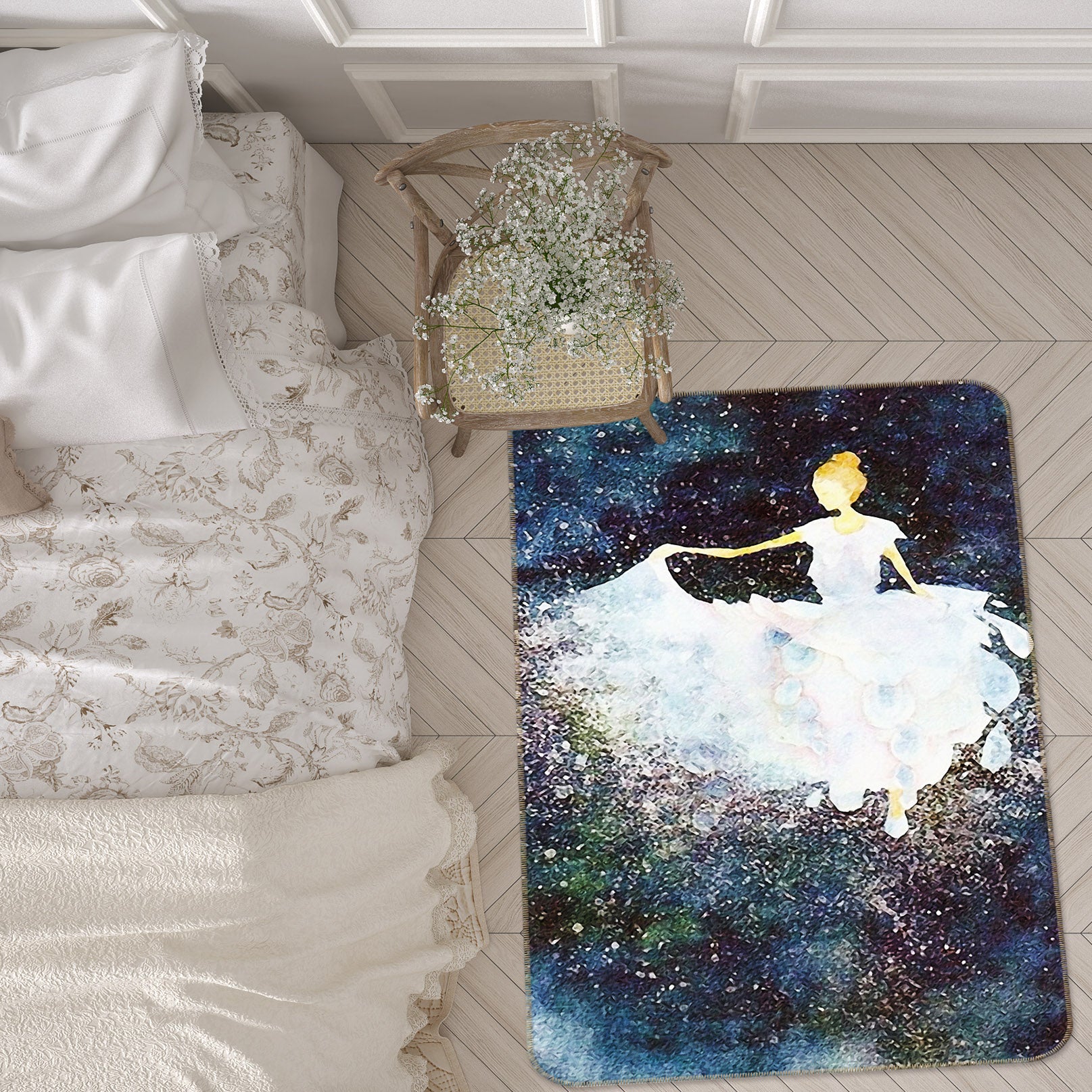 3D White Skirt Girl 65022 Non Slip Rug Mat